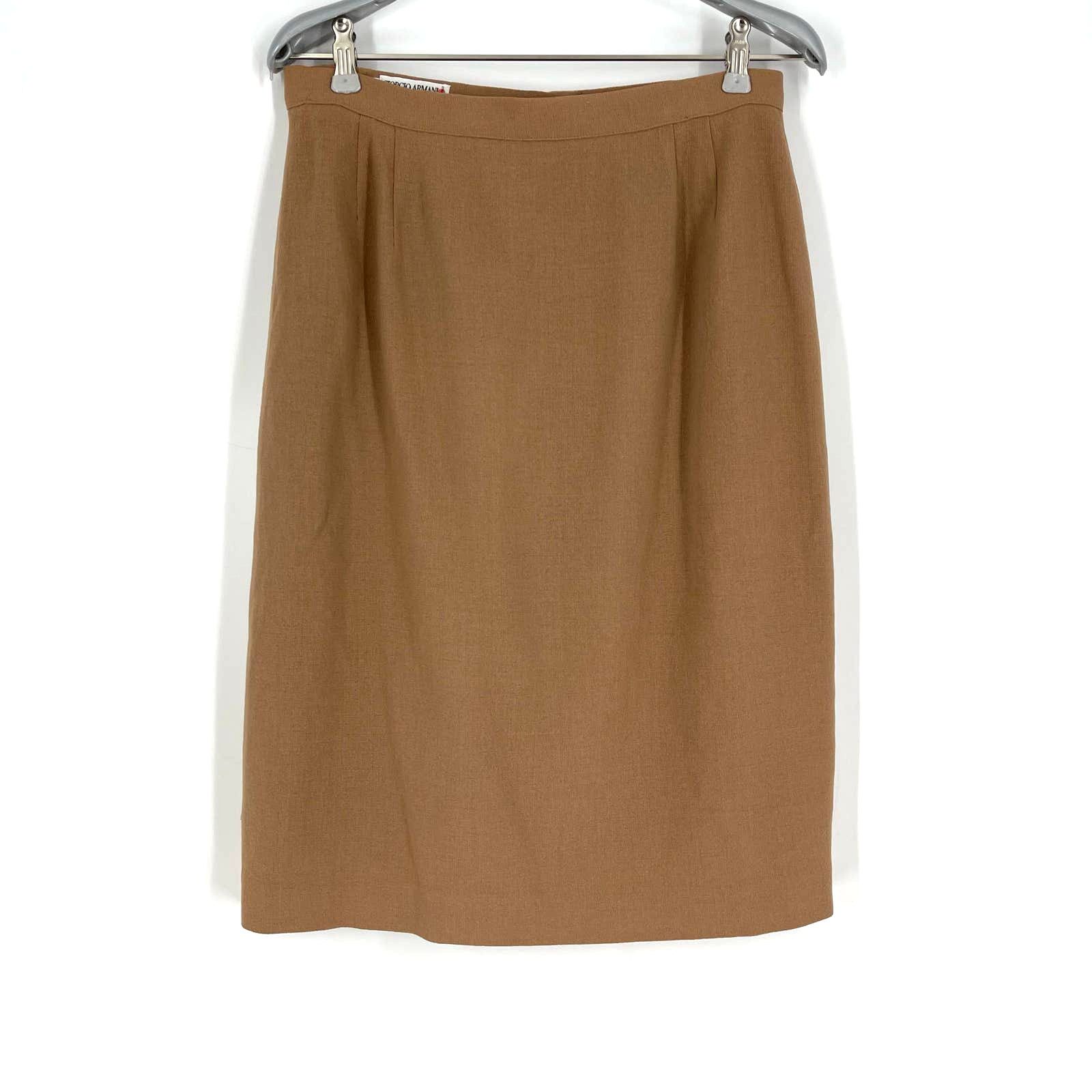 Giorgio Armani Wool Brown Pencil Skirt Size 12 Made In Italy