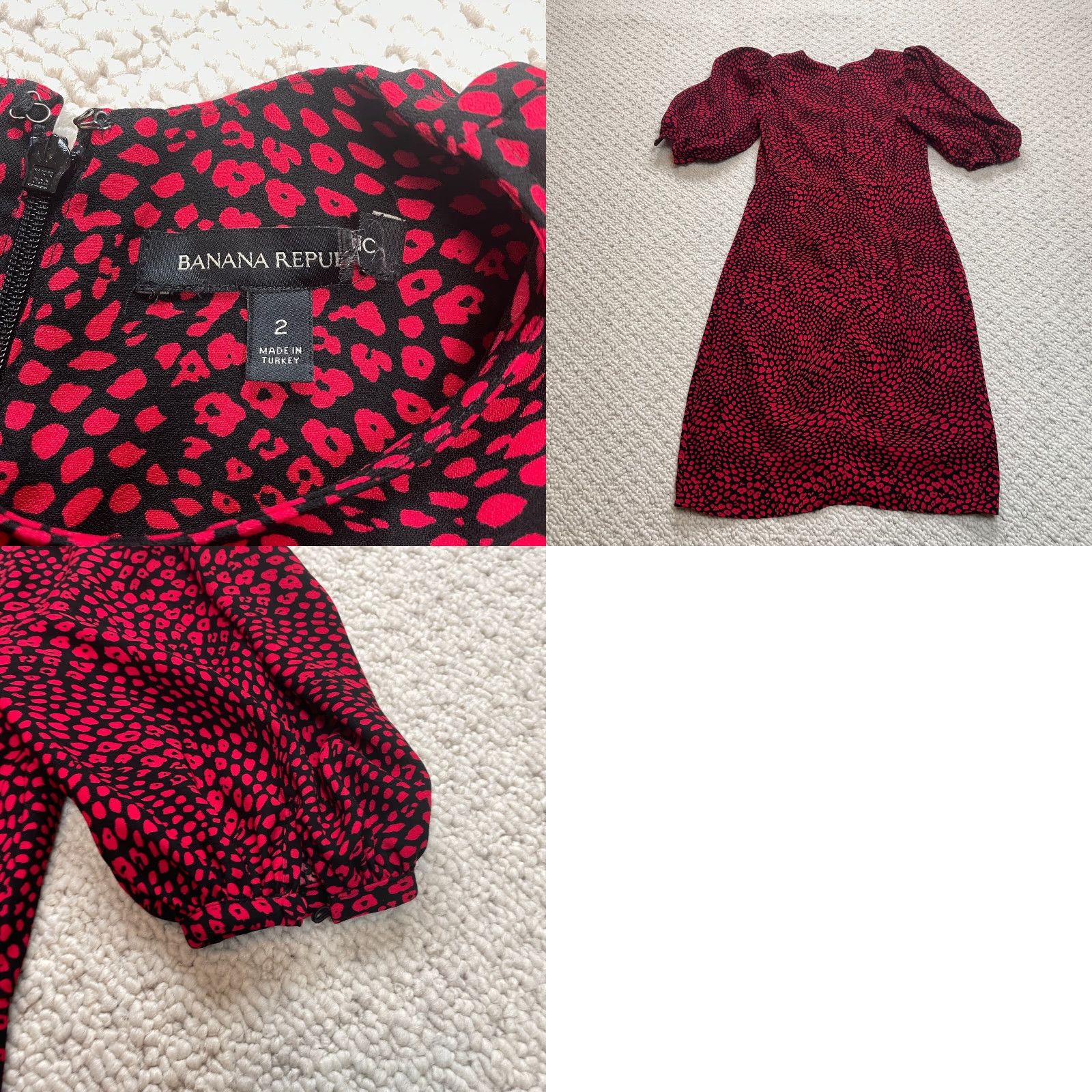 Banana Republic Banana Republic Dress Womens 2 Black Red Speckled Long Volume Sleeve Midi Sheath Size XS / US 0-2 / IT 36-38 - 8 Thumbnail