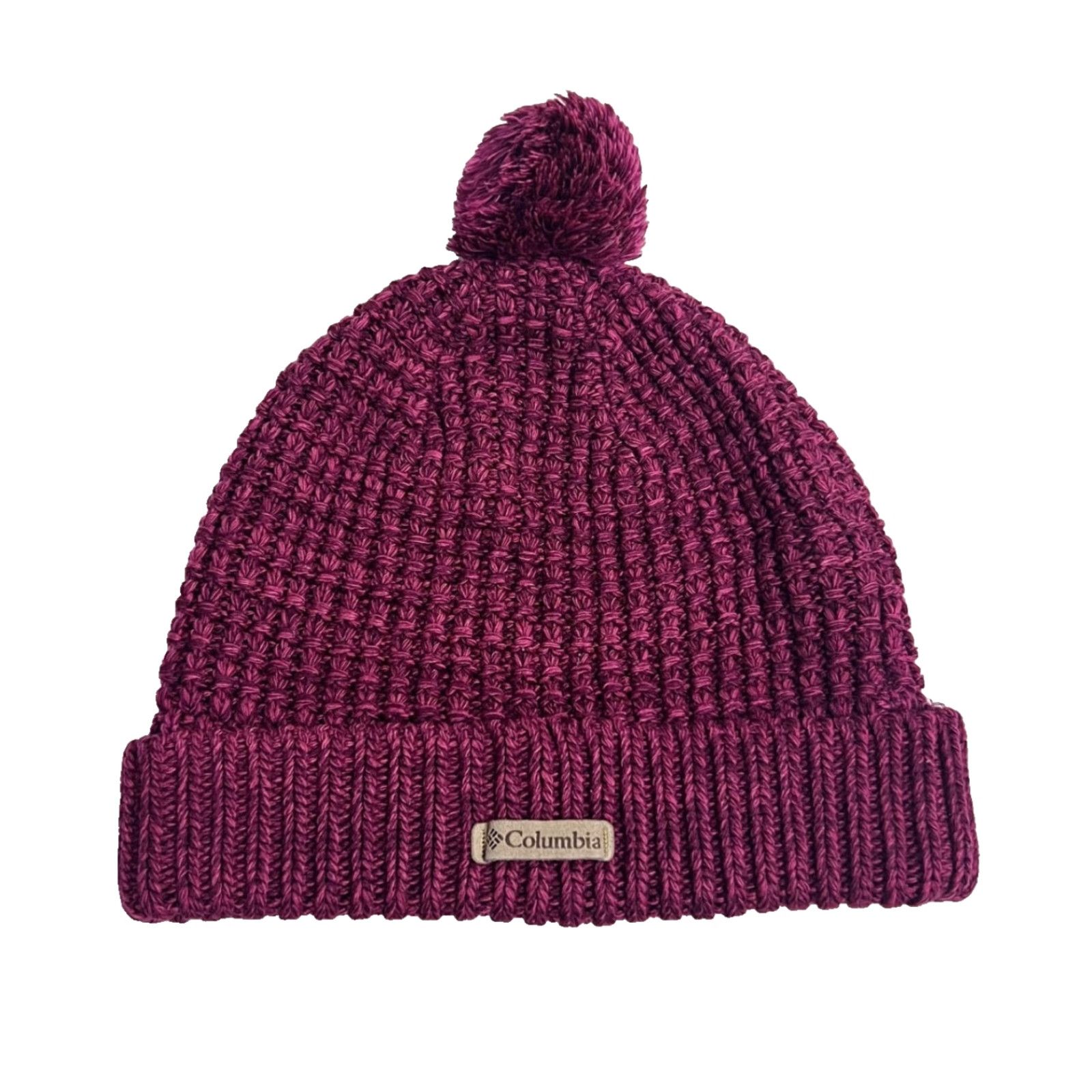 Vintage Columbia Beanie Women's One Size Purple Fuchsia Knit Waffle Cuffed Pom Pom Outdoor Activewear Casual Travel Winter Fall Spring Styles: Beanie Size ONE SIZE - 2 Thumbnail