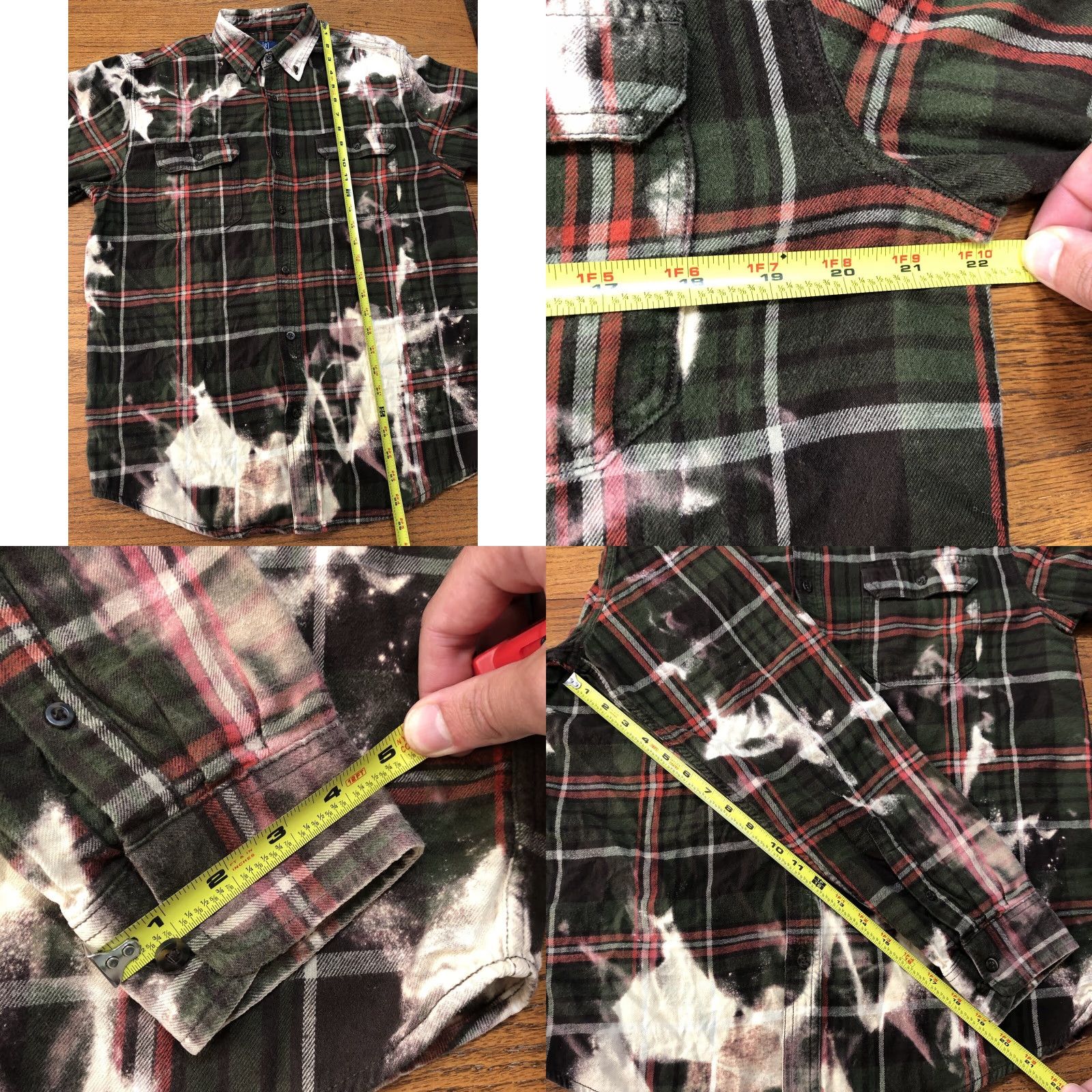 George George Shirt Mens Medium Green Flannel Plaid California Flag Tie Dye Acid Wash Button-Up Size US M / EU 48-50 / 2 - 8 Thumbnail