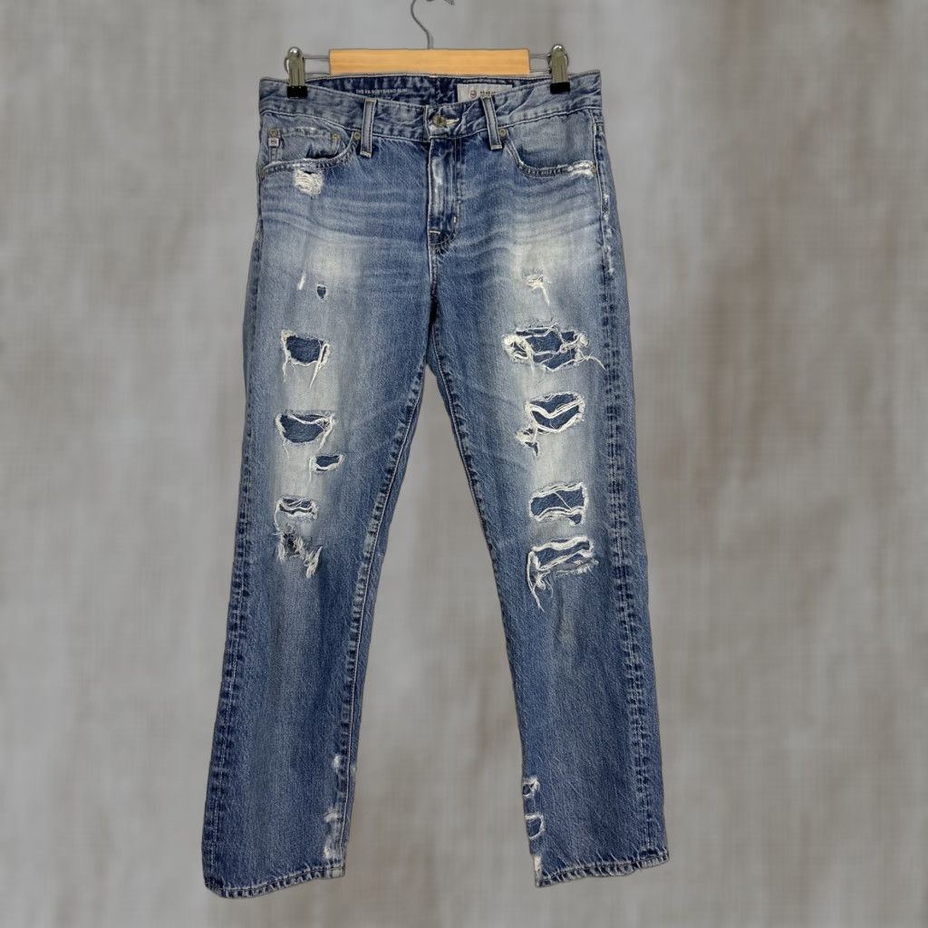 Vintage AG Adriano Goldschmied Women Jeans 27R Blue Distressed Boyfriend Slim 5-Pocket Denim Cotton Blend Lightweight Vintage No For All Seasons Womens Size 27" / US 4 / IT 40 - 1 Thumbnail