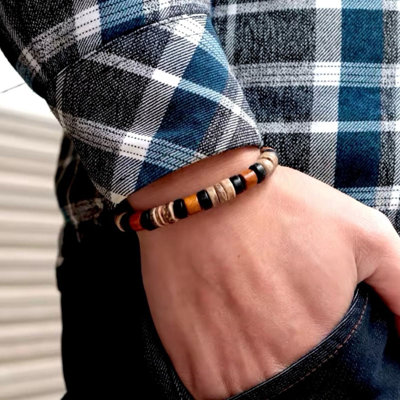 Other Boho Bohemian Wood Beaded Mens Bracelet Size ONE SIZE - 1 Thumbnail