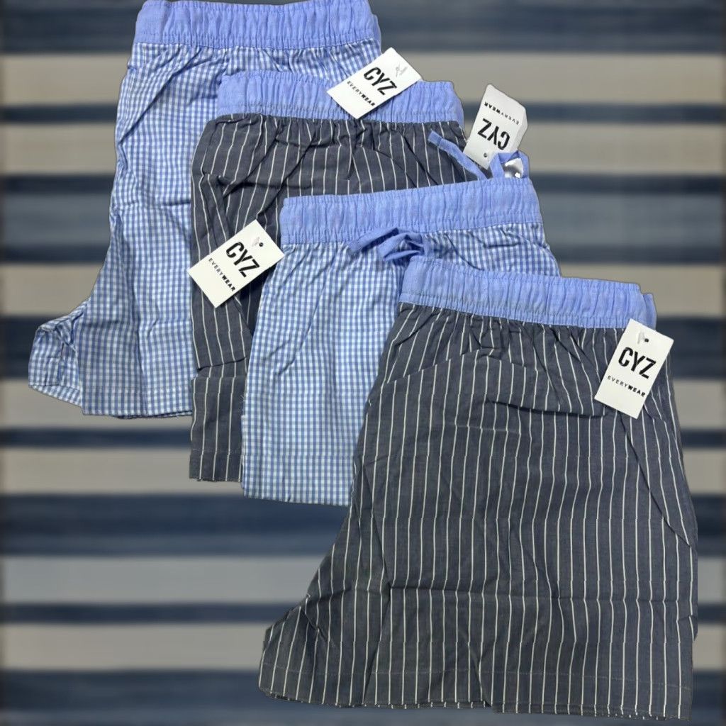 Vintage CYZ Boxers Men 100% Cotton Poplin 4 PCS Grey & White / Light Blue & White Medium Adult Mens Size 40R - 1 Thumbnail