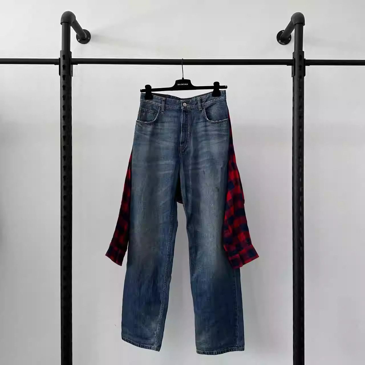 Balenciaga Balenciaga SS21 Fake Two Patchwork Shirt Denim Trousers Size US 28 / EU 44 - 1 Thumbnail