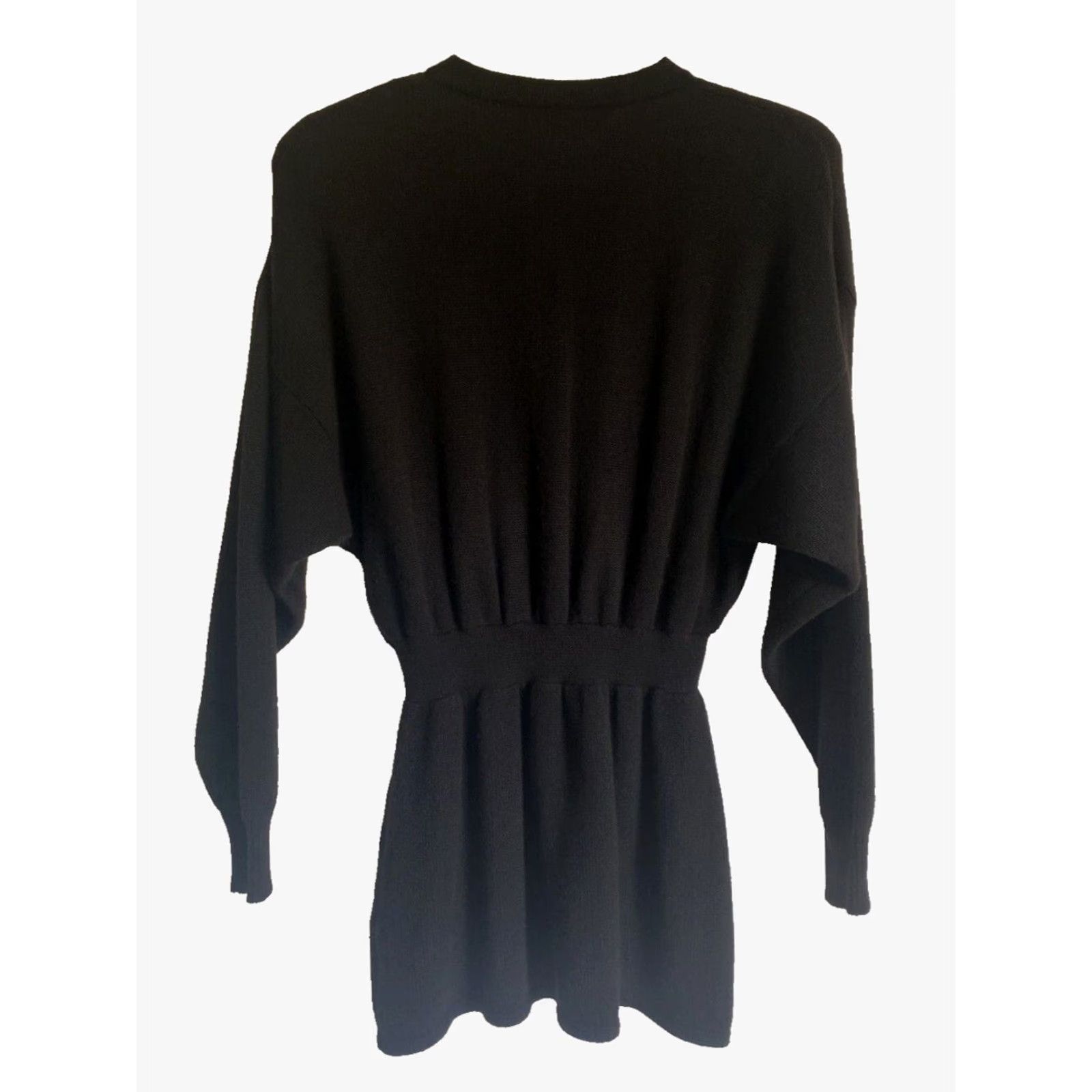 Vintage Michelle Marc Women 80s Tunic Sweater Dress Knit Black XS/S Made in USA Vintage Women's Size S / US 4 / IT 40 - 2 Thumbnail