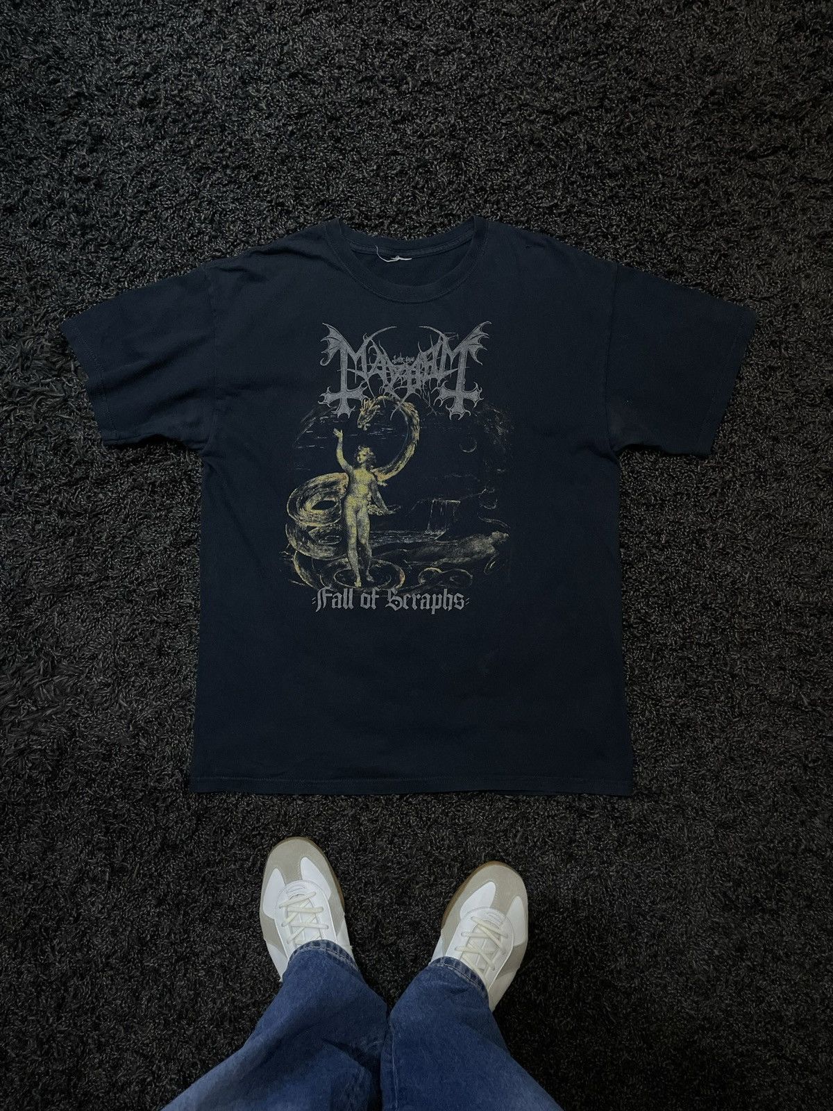 image of Rock Band x Rock T Shirt Vintage 1997 Mayhem Fall Of Seraphs Tee Y2K Black Metal (Size Medium)