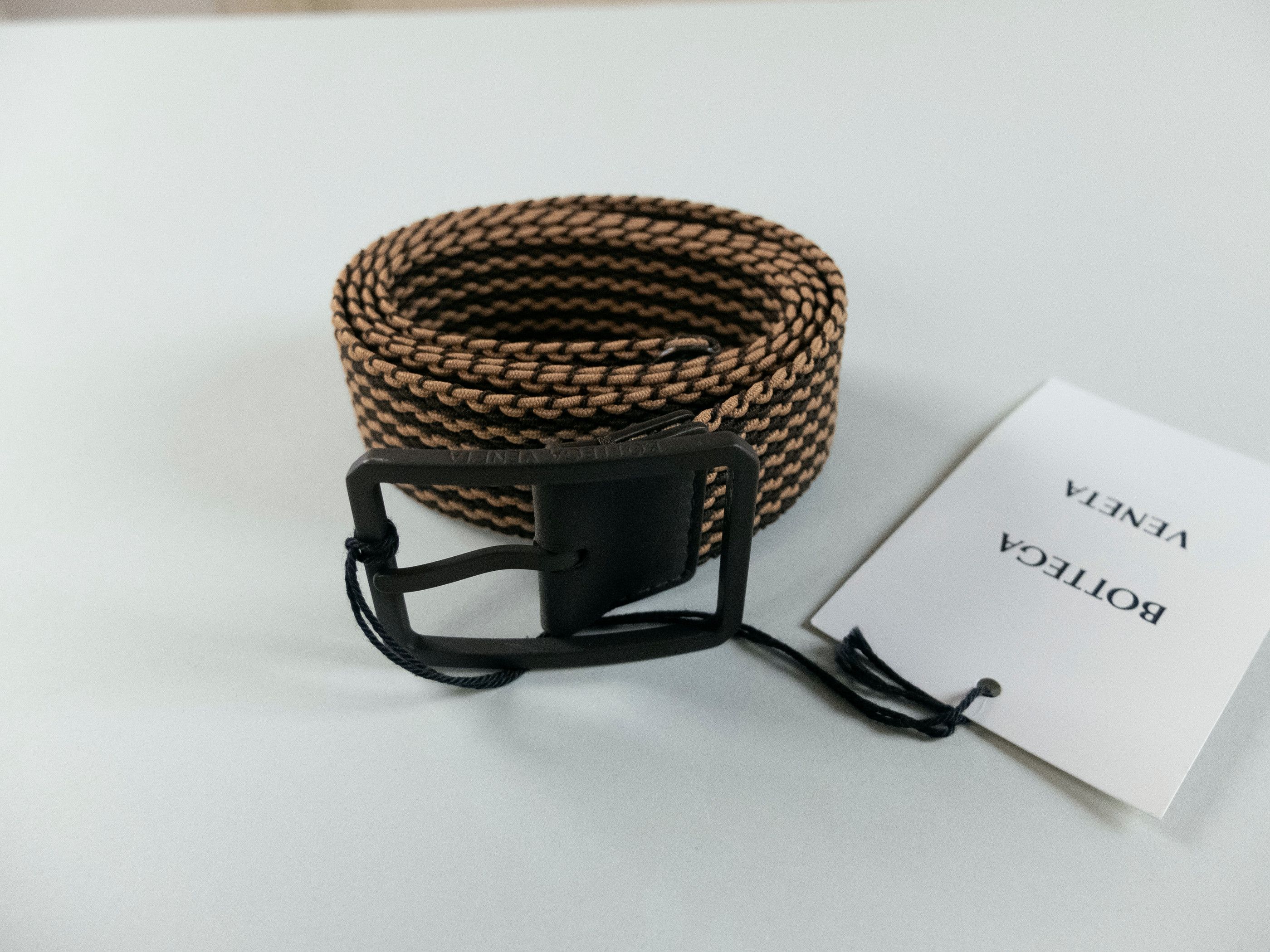 Bottega Veneta BOTTEGA VENETA brown elastic stripes woven fabric belt 90 Size 34 - 3 Thumbnail