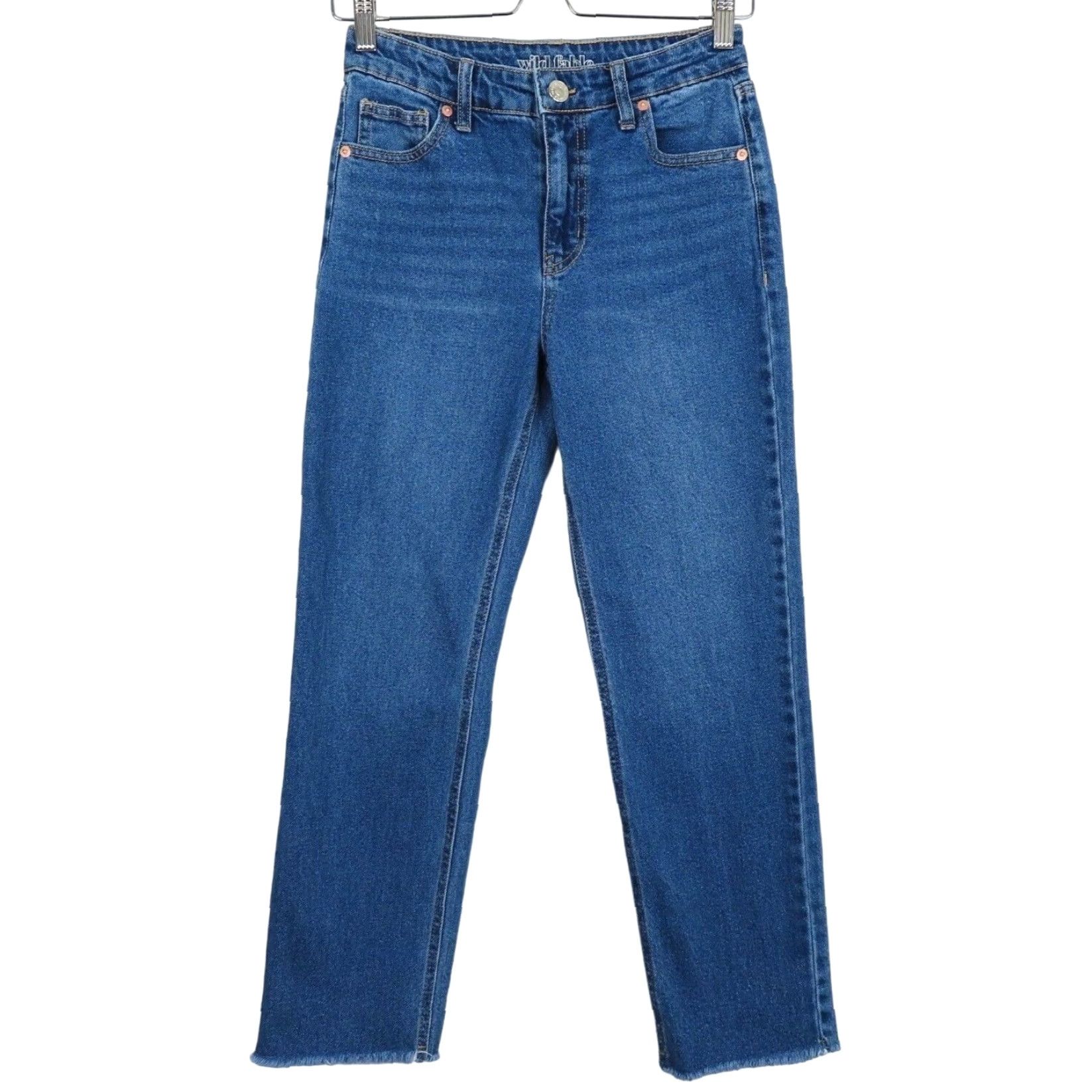 Vintage Wild Fable Womens Jeans 2 Medium Blue Wash Denim Distressed Raw Hem Cotton Blend Straight 5-Pocket Mens Womens Girls? Size 26" / US 2 / IT 38 - 2 Thumbnail