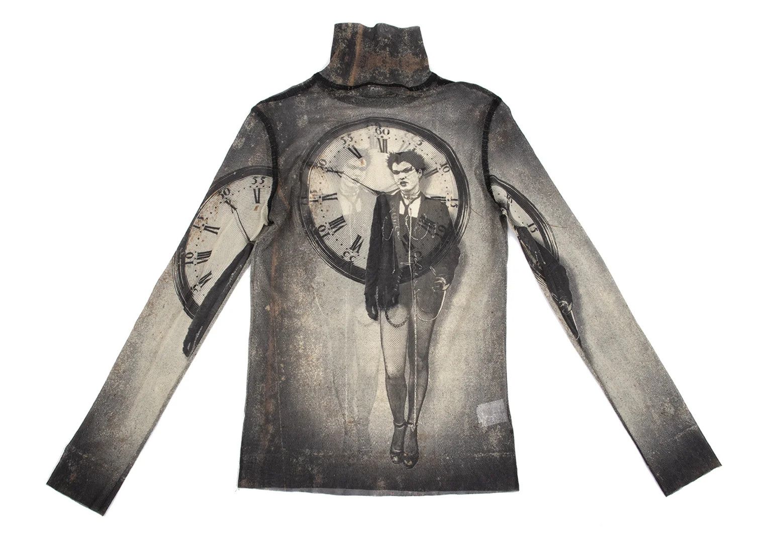 Jean Paul Gaultier Punk Girl Print High Neck Power Net Top in Charcoal Size US M / EU 48-50 / 2 - 10 Thumbnail