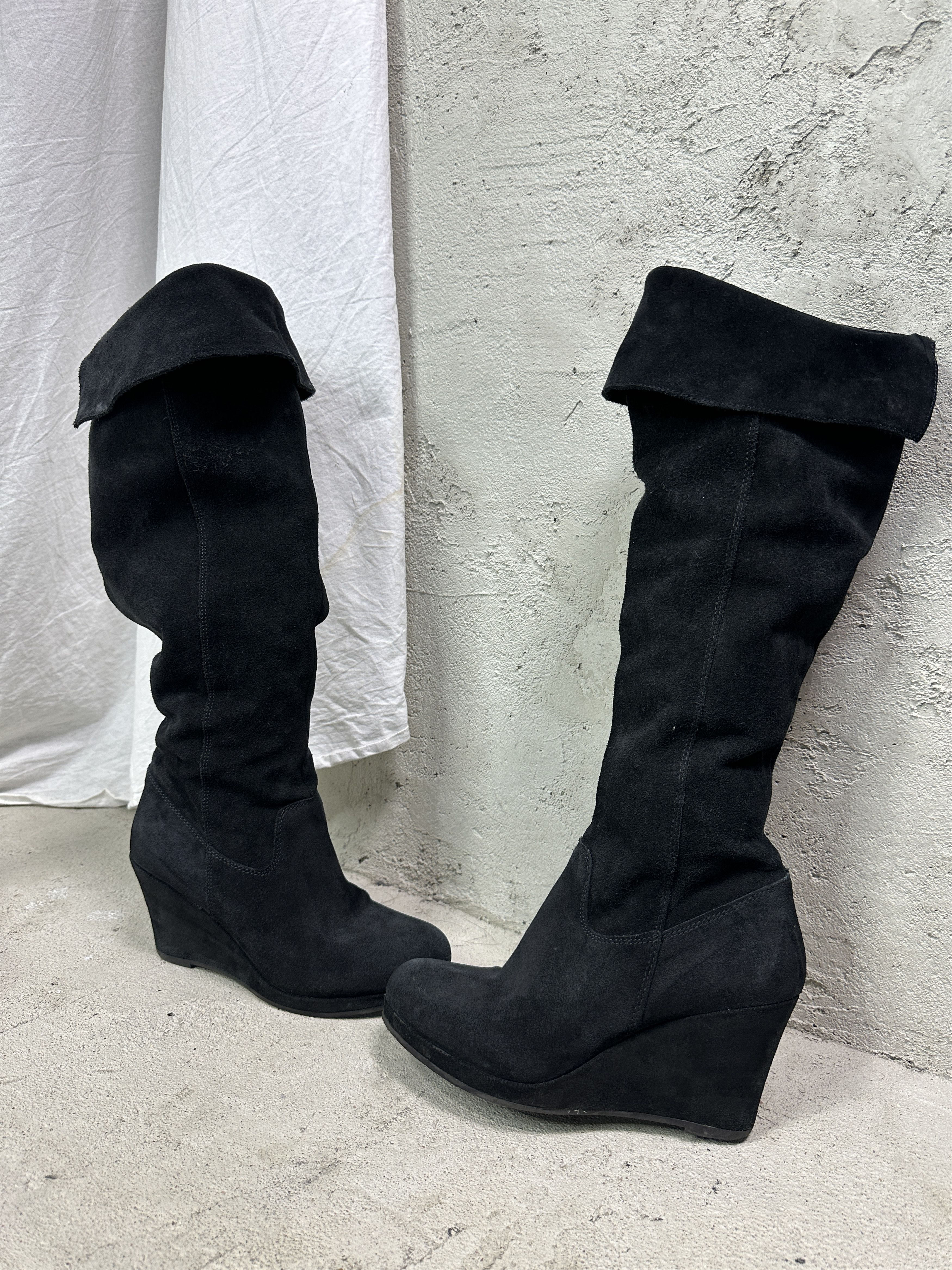 Vintage Vintage Leather Platform Wedgne Knee High Boots Y2K Size US 9 / IT 39 - 1 Thumbnail