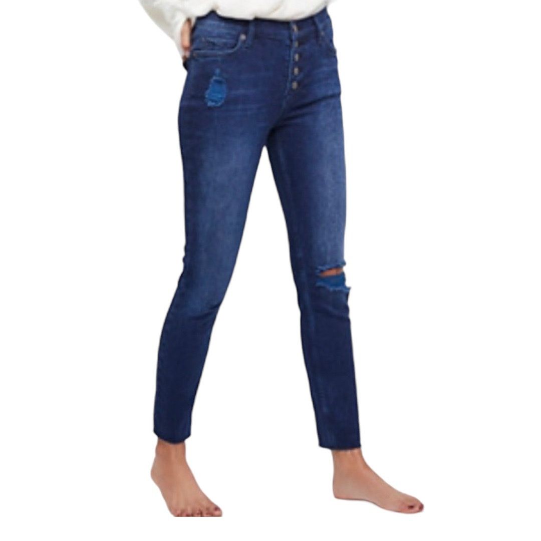 Free People Free People 5 FrontButton Destroyed Reagan DarkWash Jeans 27 Size 27" / US 4 / IT 40 - 1 Thumbnail