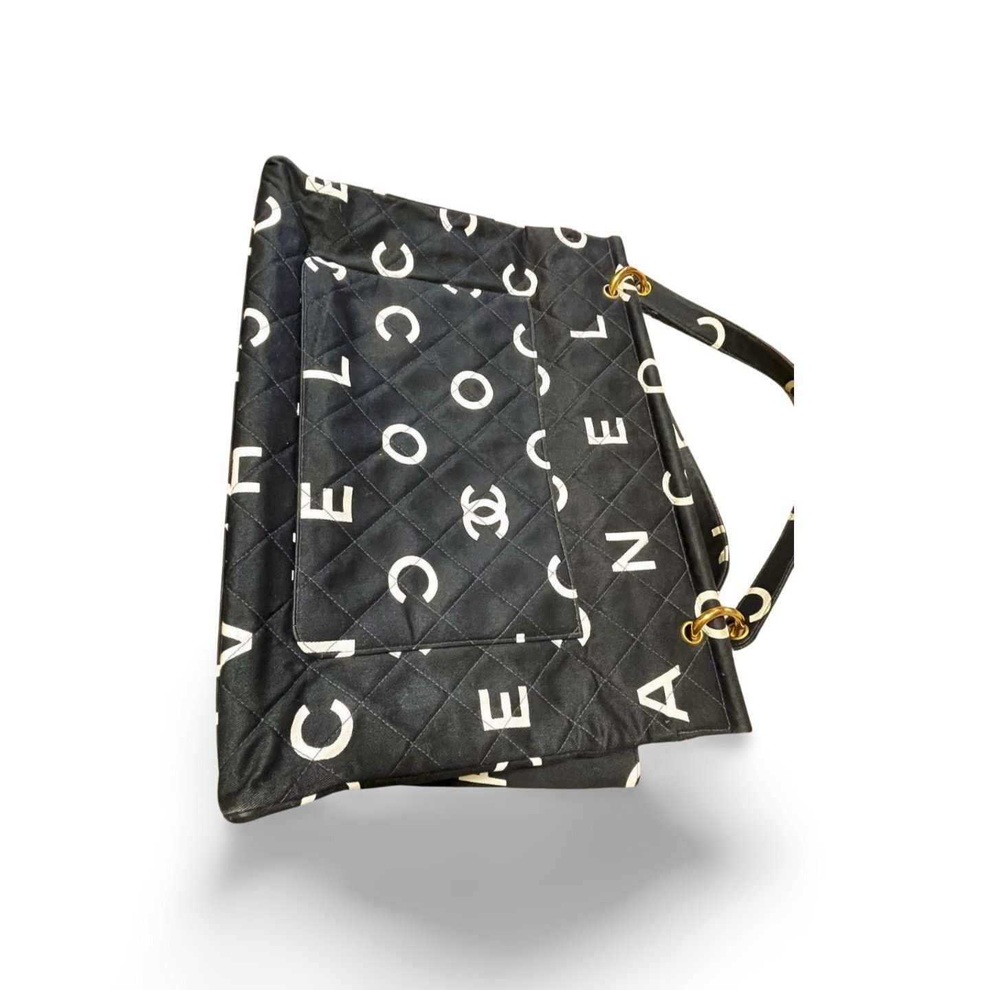 Chanel Vintage CHANEL black fabric canvas large tote bag with logo Size ONE SIZE - 2 Thumbnail