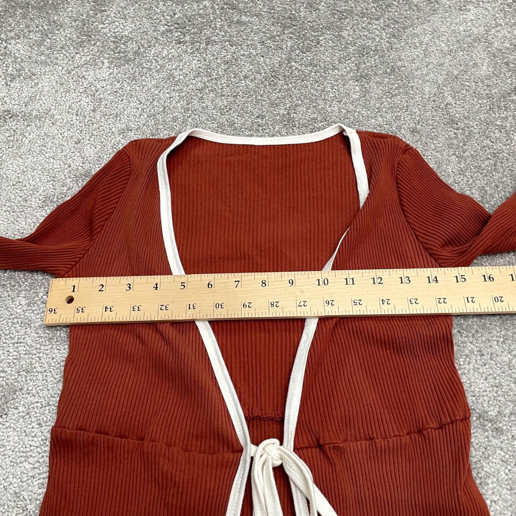 Vintage Unbranded Ribbed Knit Robe Womens XS Brown White Tie Long Sleeve Stretch Cover Size XS / US 0-2 / IT 36-38 - 7 Thumbnail