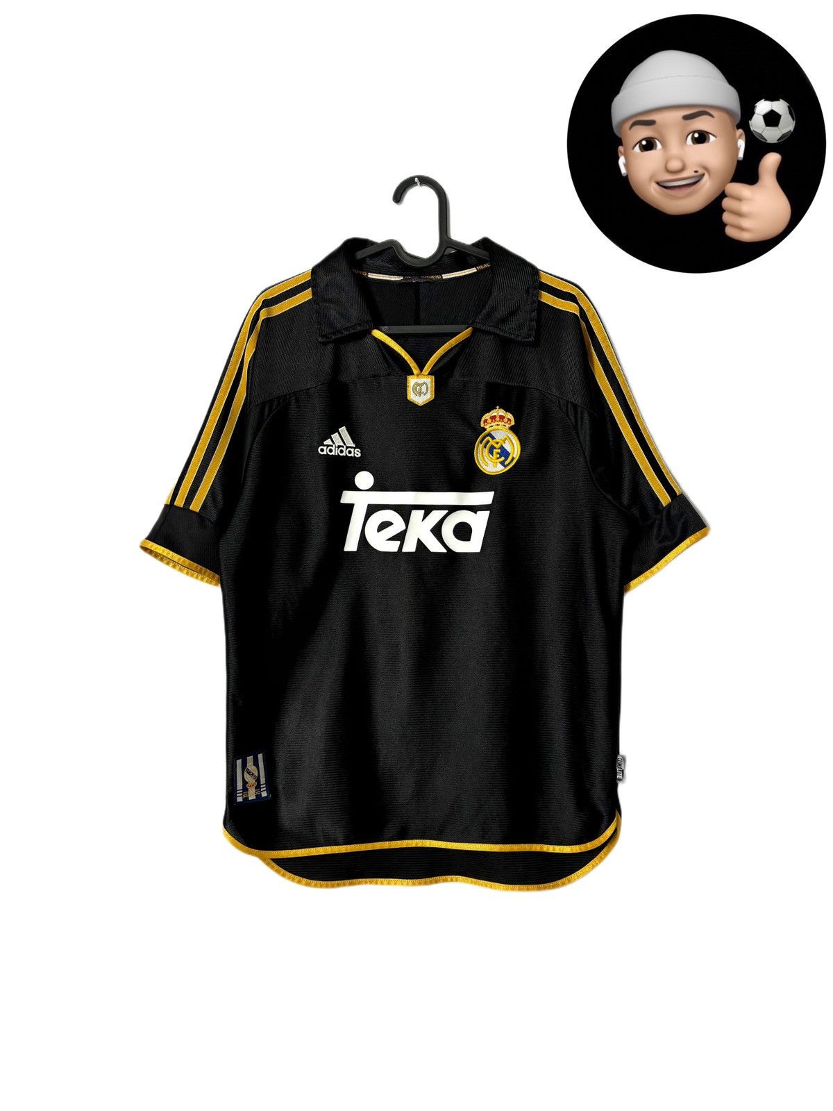 image of 1999 2000 Real Madrid Adidas Vintage Away Kit Soccer Jersey in Black, Men's (Size Small)