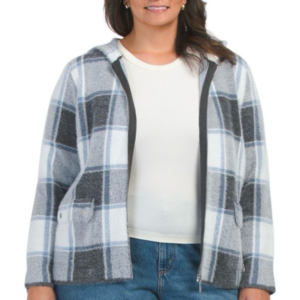 Rachel Zoe Rachel Zoe, Plaid Full Zipper Soft Cozy Hooded Sweater Jacket Women’s 1X Size XL / US 12-14 / IT 48-50 - 9 Thumbnail