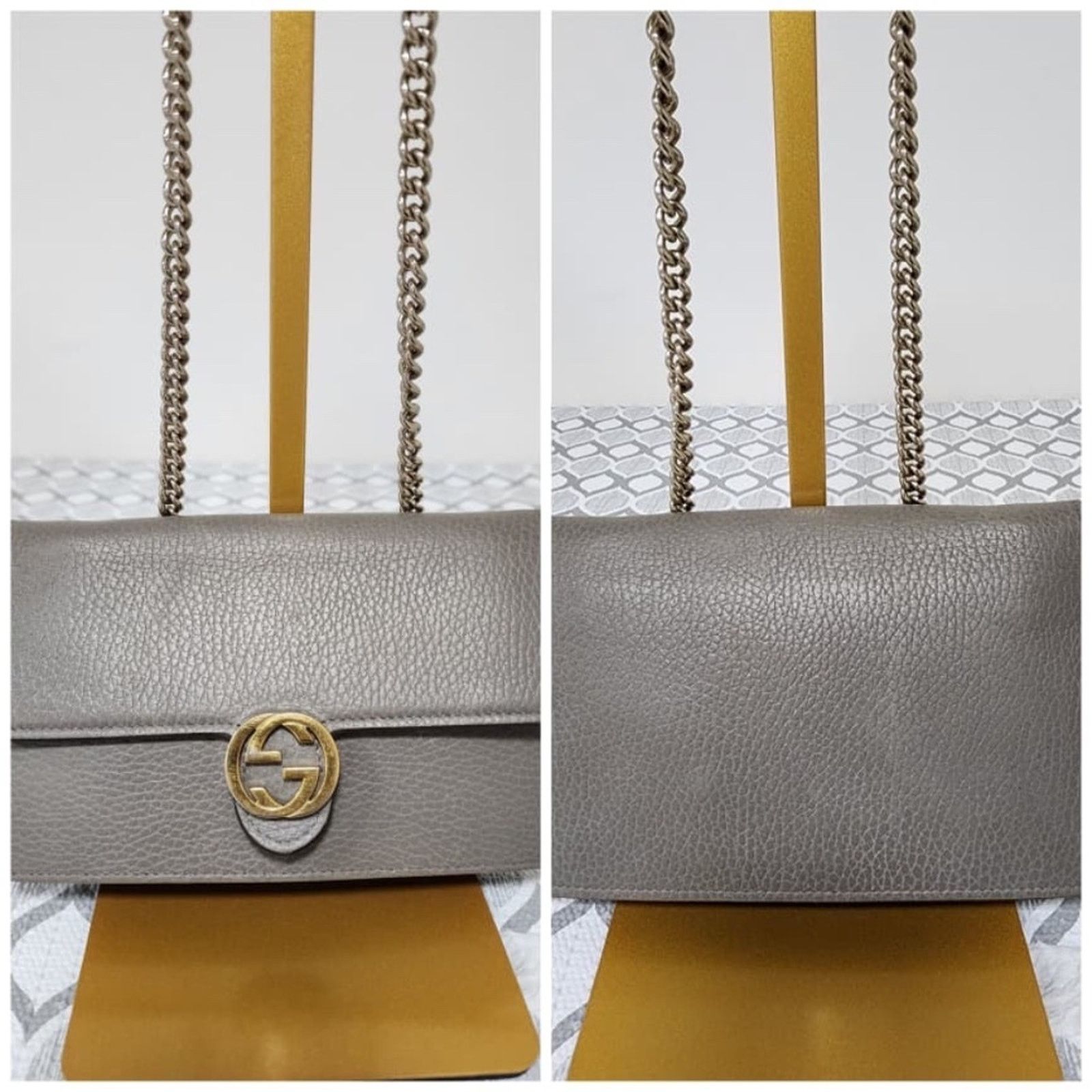 Gucci GUCCI Leather Interlocking G Dollar Flap Walet On Chain Grey Size ONE SIZE - 5 Thumbnail