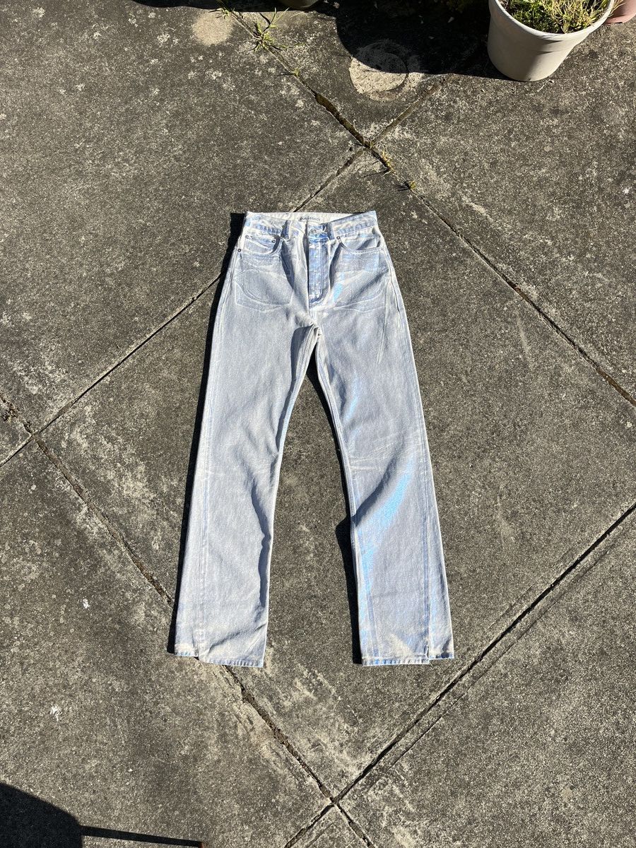 image of Our Legacy Blue Foil-Painted Spiral Cut Jeans in Off White, Men's (Size 29)