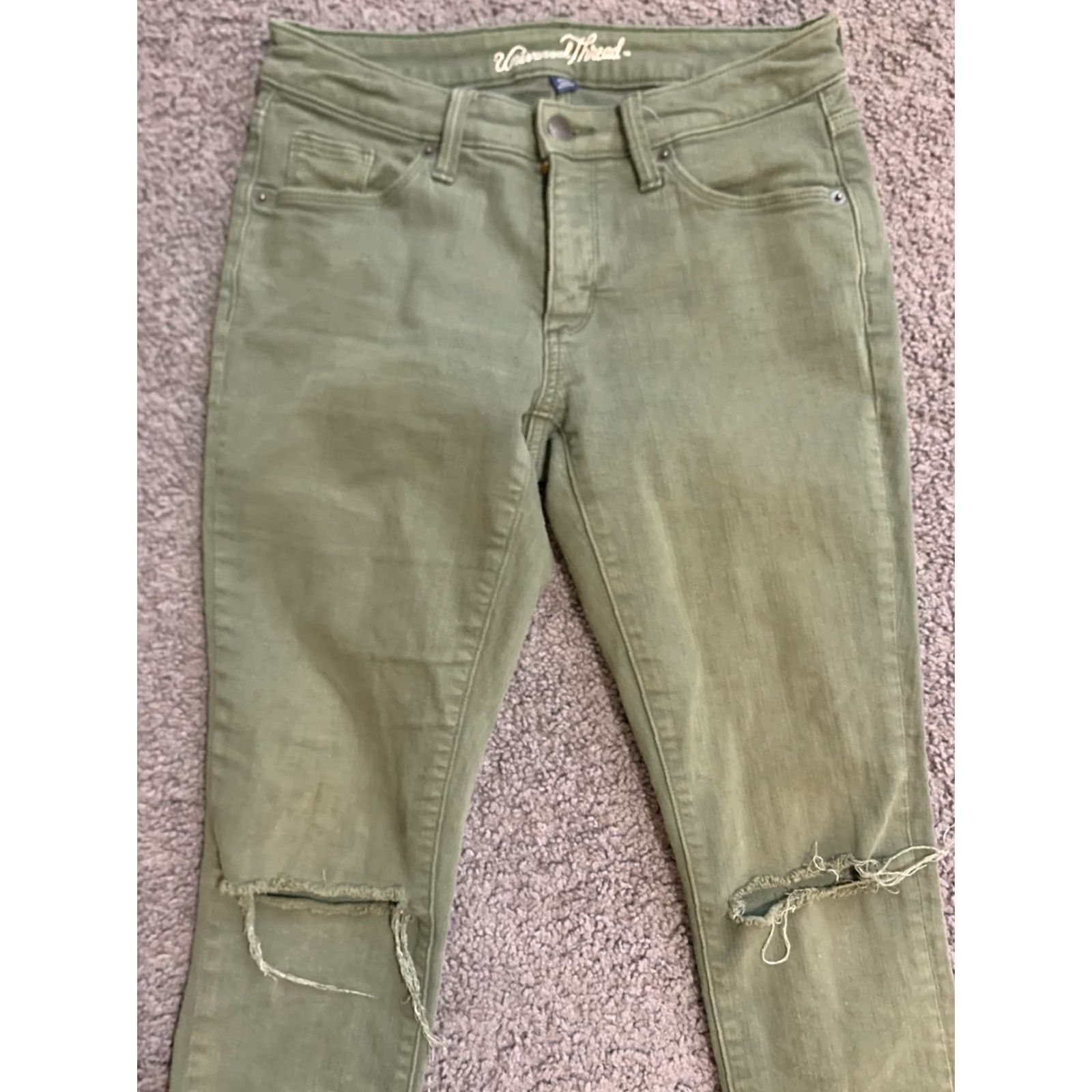 Vintage Women's Mid-Rise Jeans with Knee Slit Full Jeggings - Universal Thread - 2/26R - Green - Size 6 - Regular - 28in Inseam - Womens Size 28" / US 6 / IT 42 - 2 Thumbnail