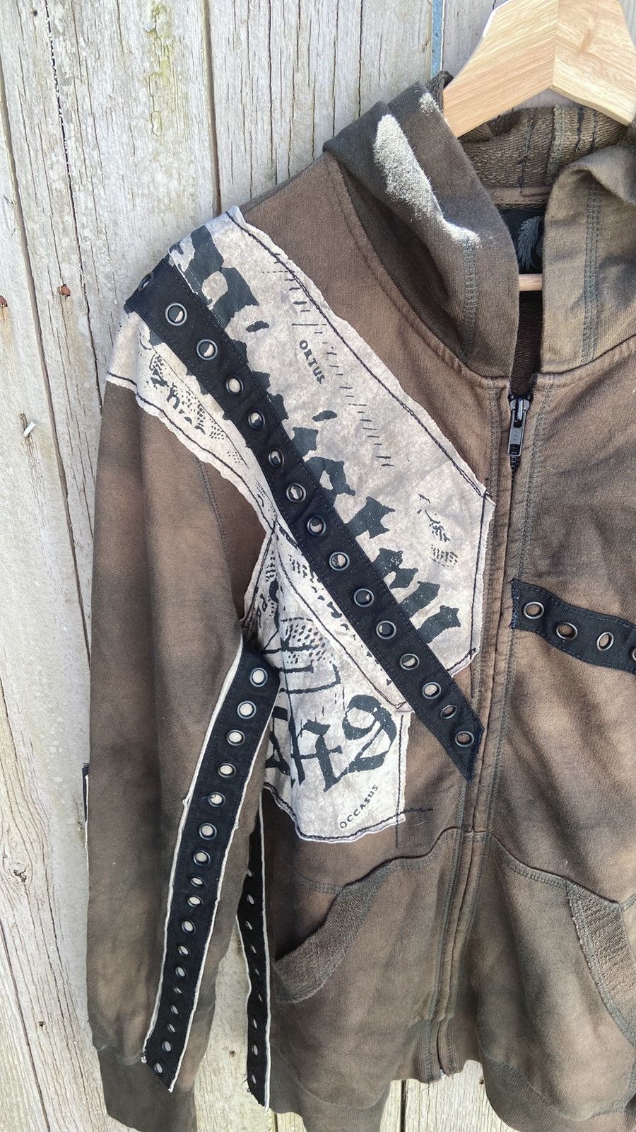 Salvage Y2K Salvage Brown and Black Distressed Patchwork Hoodie Size US M / EU 48-50 / 2 - 4 Thumbnail