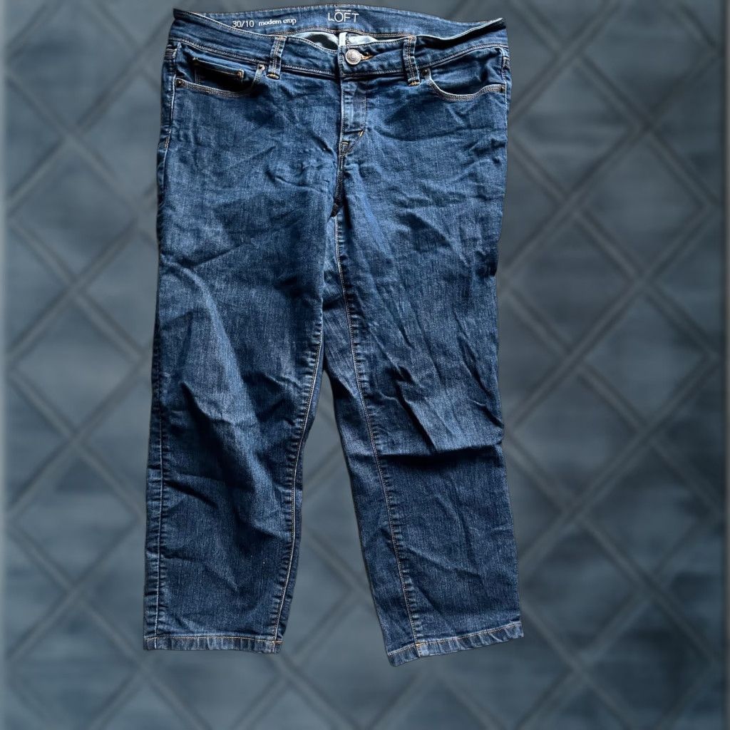 Ann Taylor VINTAGE Ann Taylor Loft Women's Crop Jeans Size 10 Dark Blue Denim Slim Fit 5-Pocket Size 32" / US 10 / IT 46 - 1 Thumbnail