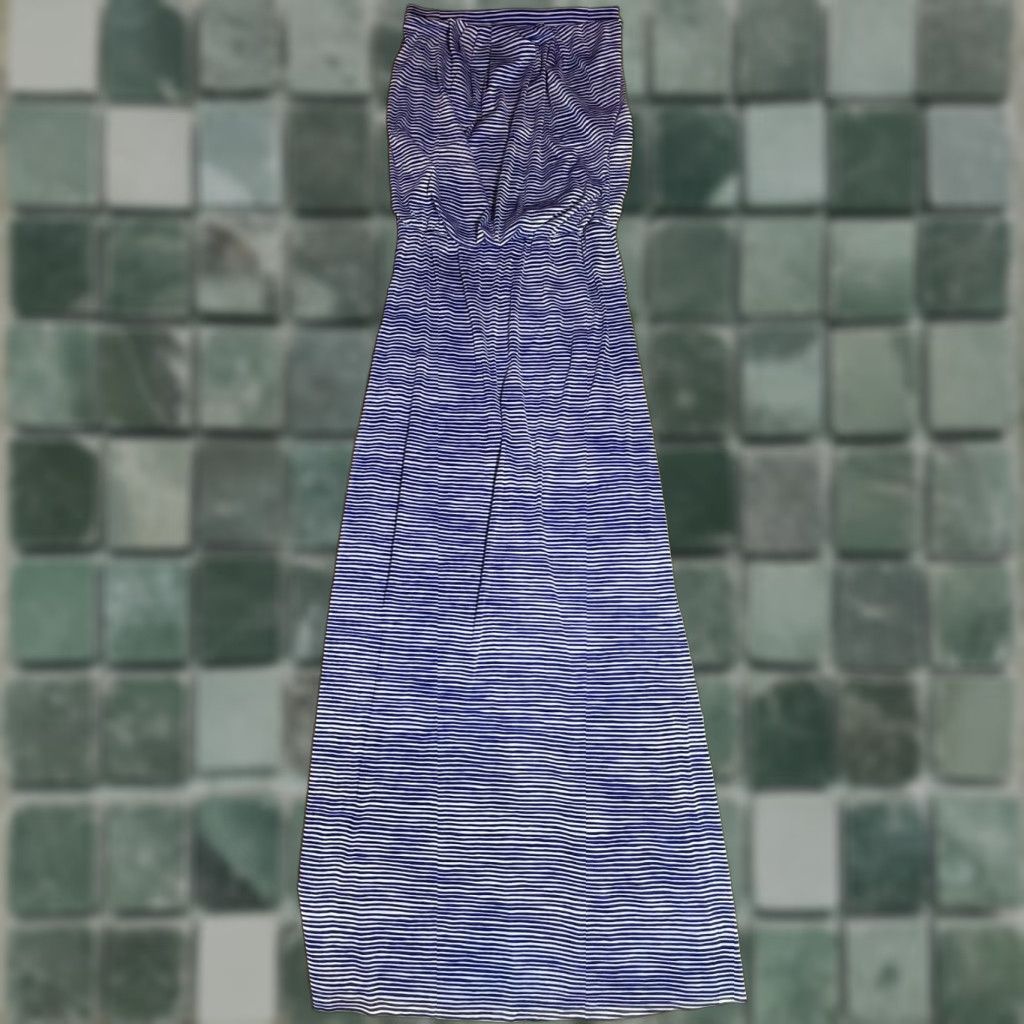 Cynthia Rowley Cynthia Rowley Dress Womens XS Blue White Striped 51" Long Strapless Dress Size XS / US 0-2 / IT 36-38 - 1 Thumbnail