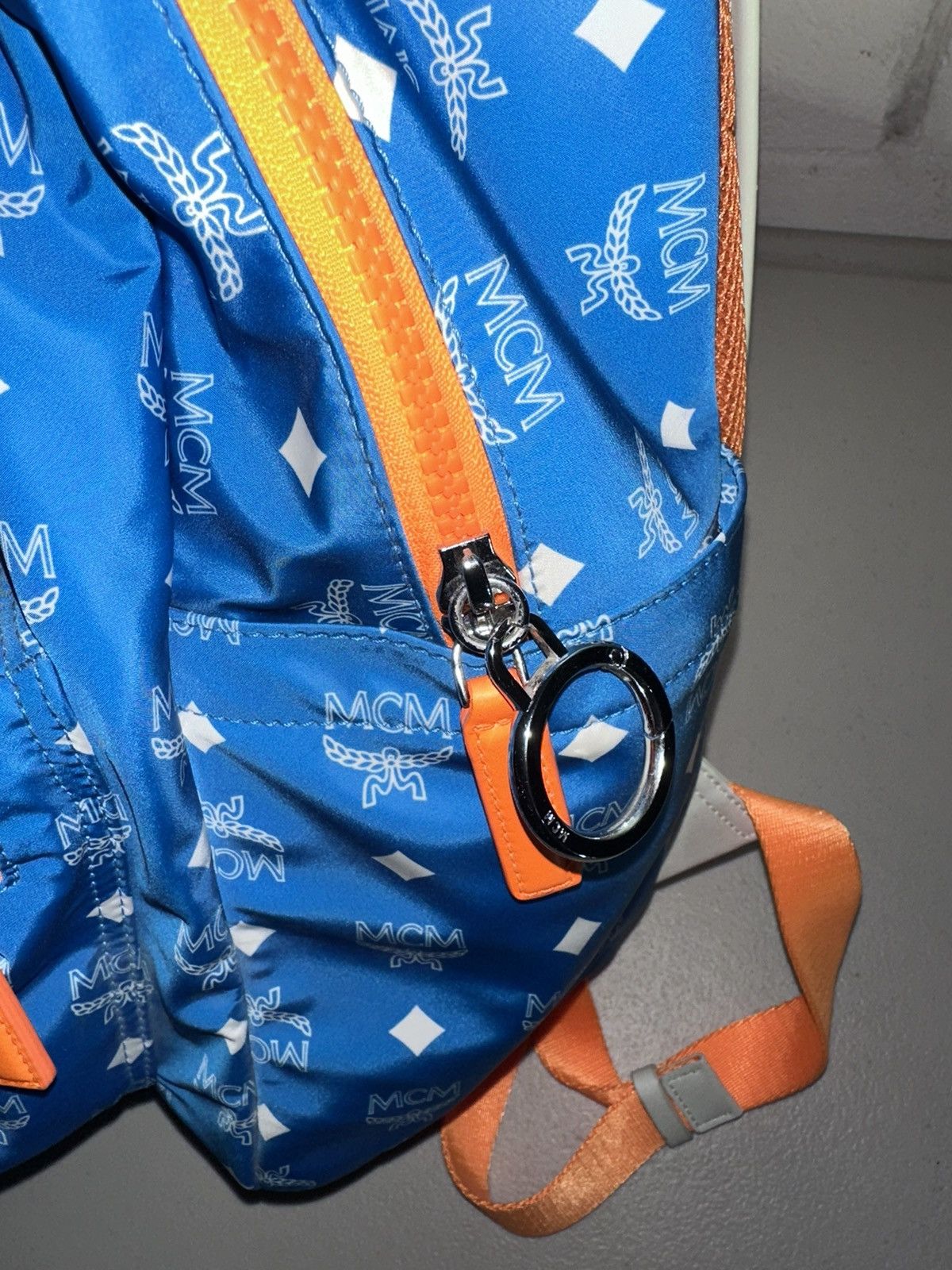 Blue and orange mcm backpack sale