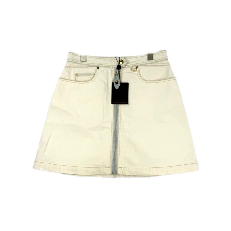 Louis Vuitton Louis Vuitton Off-white leather zip-up denim skirt 2505-Nex Size 39" - 1 Thumbnail