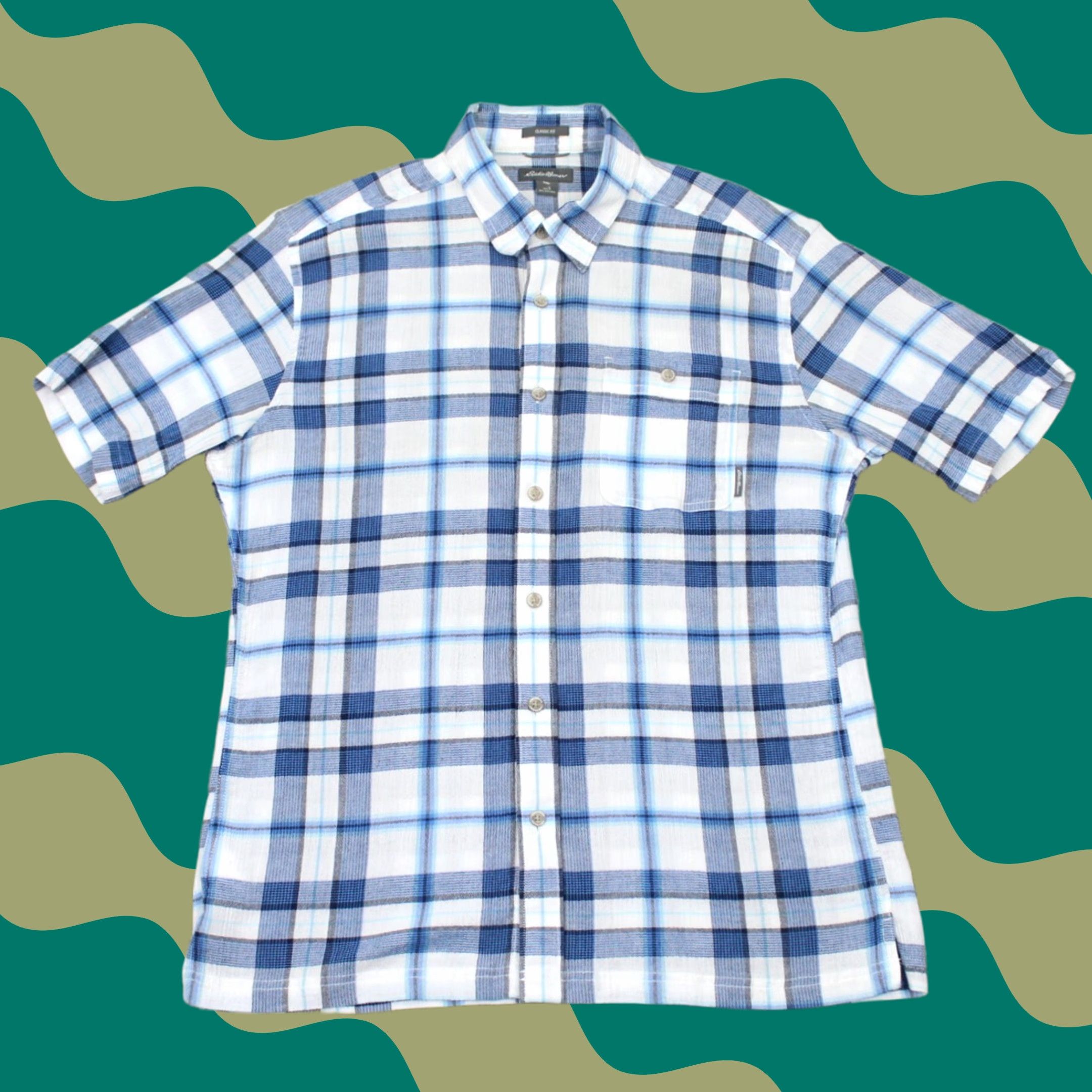 Eddie Bauer Eddie Bauer Seersucker Shirt Mens Large Blue/White Classic Fit Cotton S/S Button-Up Shirt Size US L / EU 52-54 / 3 - 1 Thumbnail