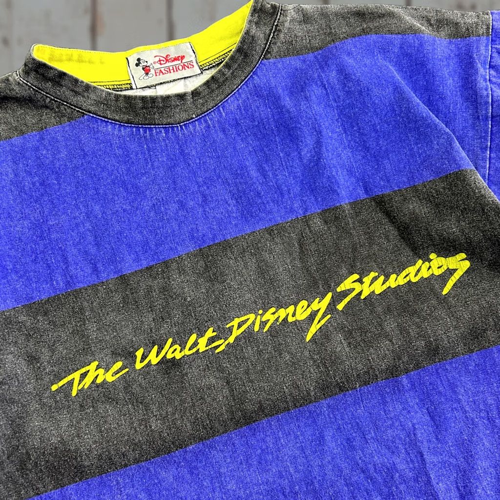 Disney VINTAGE Disney The Walt Disney Studios T Shirt L Striped Heavyweight Purple Black Neon Mens 90s Disney Shirt Size US L / EU 52-54 / 3 - 1 Thumbnail