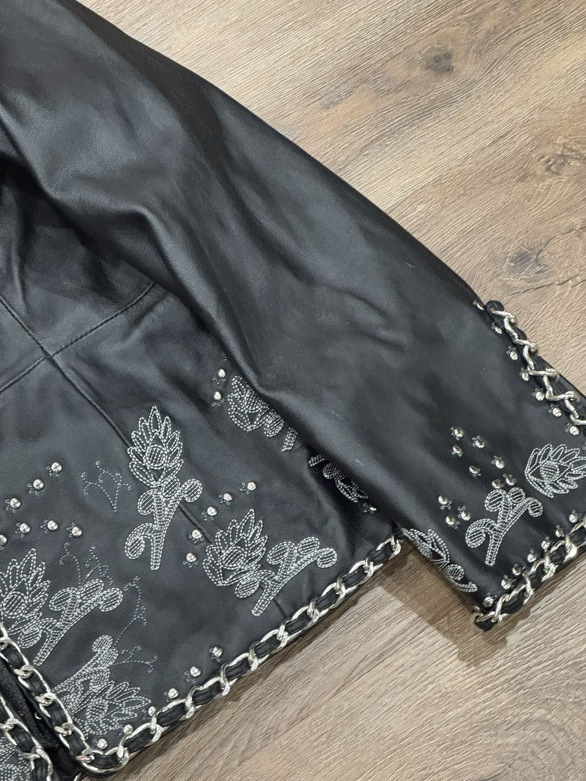 Guillaume Embroidered Leather Jacket Chain Trim Studded