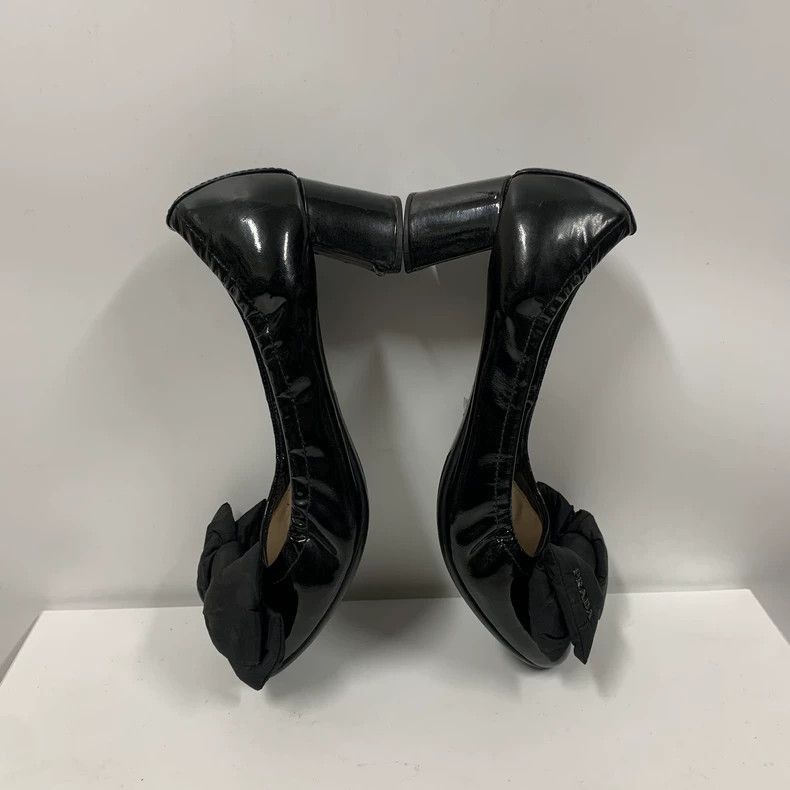 Prada Prada Black Bow Patent Leather Flats -2505 Size US 6.5 / IT 36.5 - 4 Thumbnail