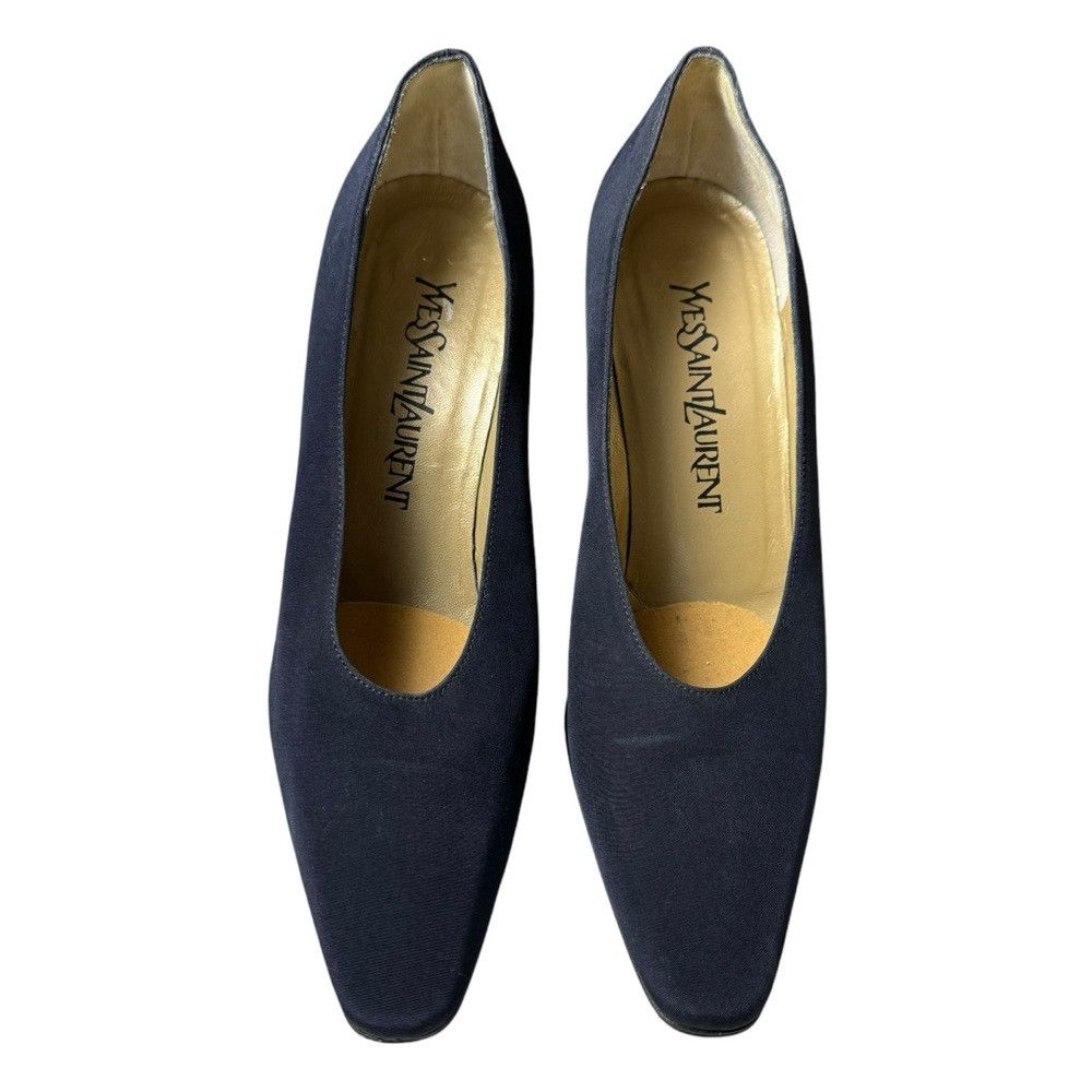 Yves Saint Laurent Vintage Yves Saint Laurent Navy Silver Square Heel Made In Size US 6 / IT 36 - 2 Thumbnail