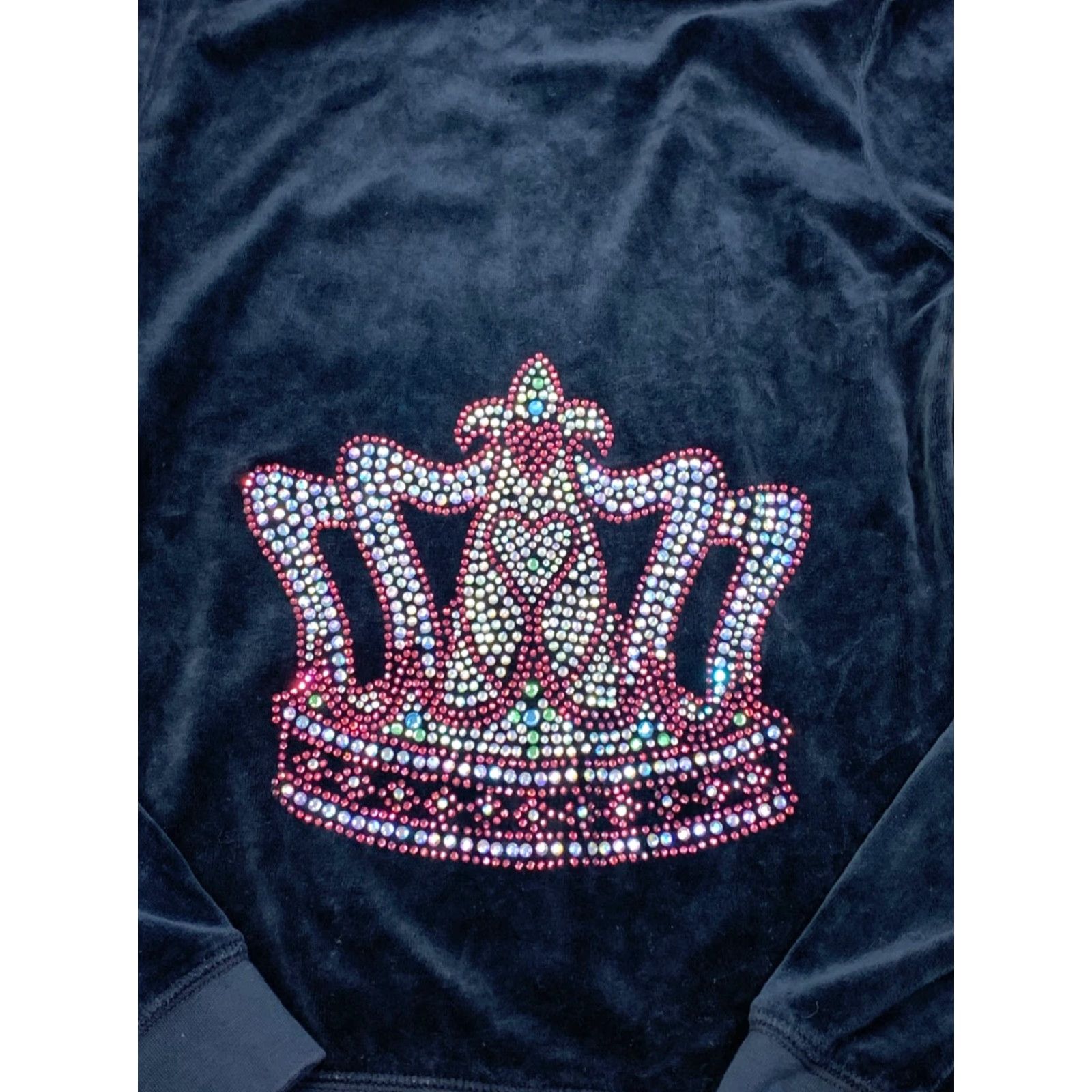 Velour VINTAGE Tankh Velour Jacket Womens M Black Rhinestones Y2K Hooded Zip Size M / US 6-8 / IT 42-44 - 8 Thumbnail