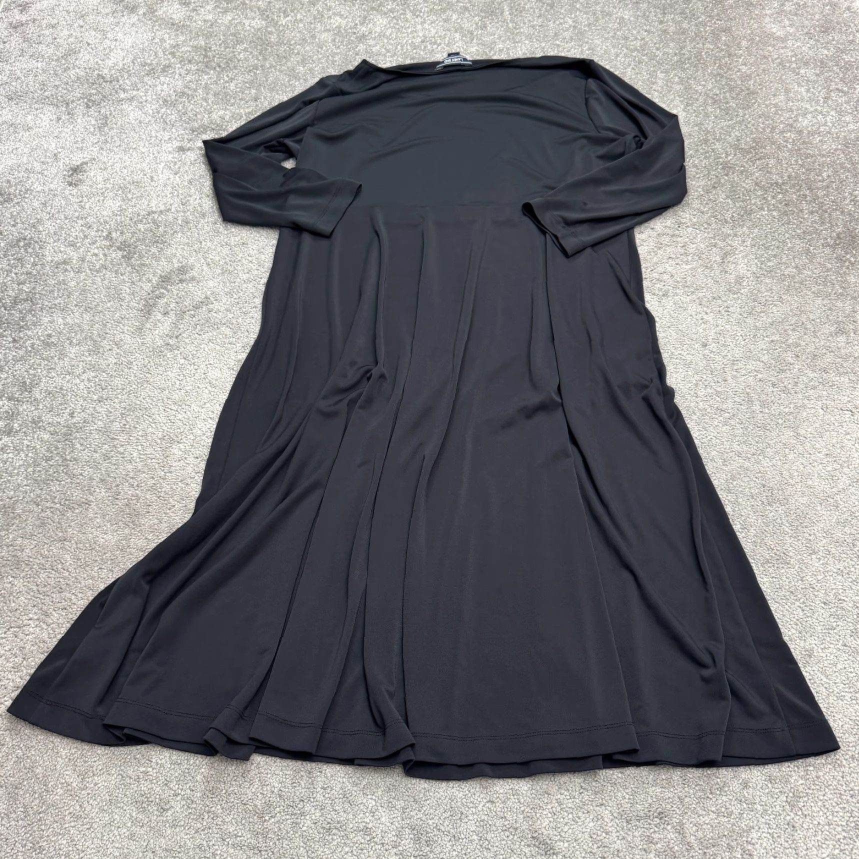 Lands' End Lands' End Fit & Flare A-Line Midi Dress Womens XL 18 Black Long Sleeve Stretch Regular Polyester Spandex Solid Round Neck Vintage No Size XL / US 12-14 / IT 48-50 - 2 Thumbnail
