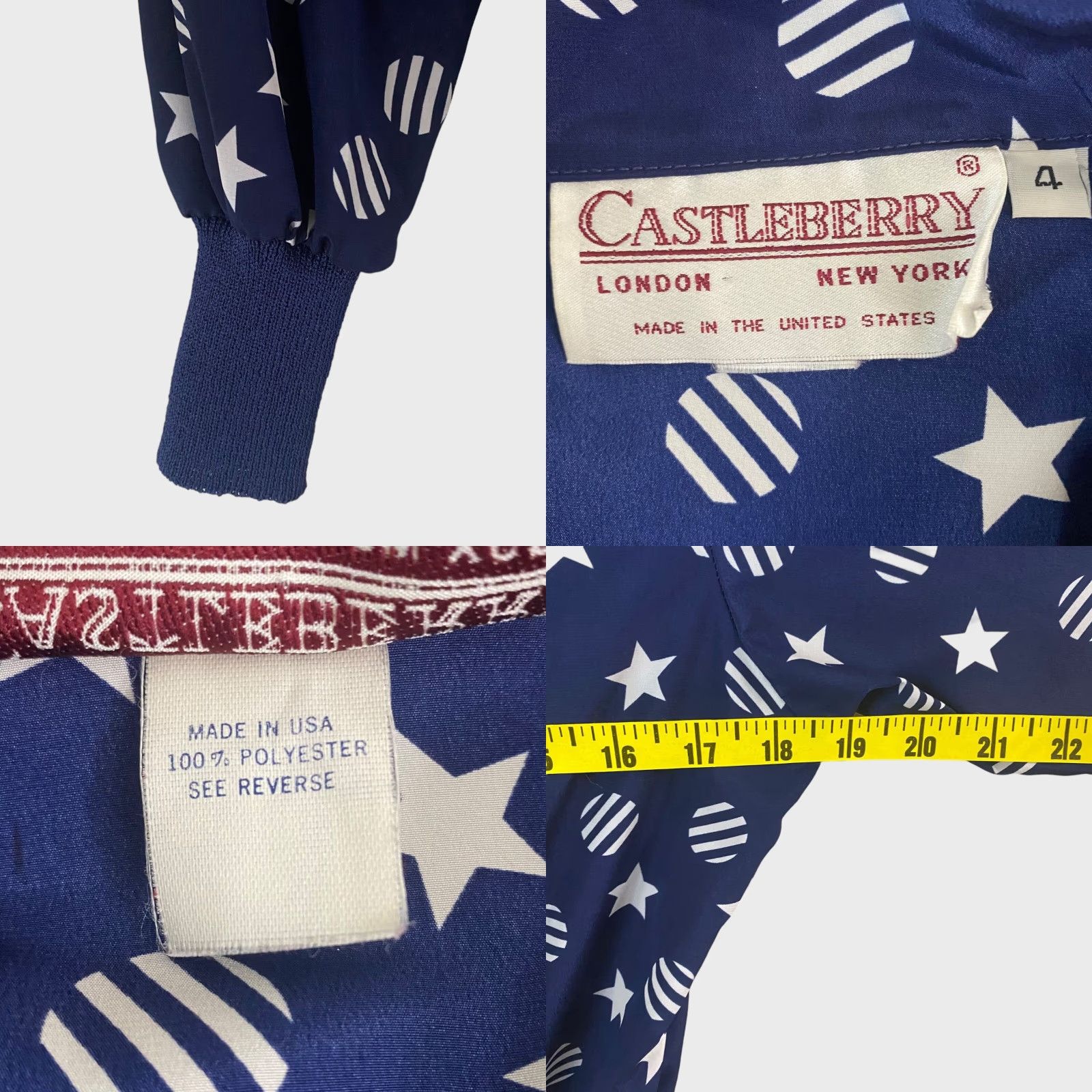 Doublet VINTAGE Castleberry Blouse Double Breasted Blue Star Print Long Sleeve Women Size 4 Shoulder Pads 80s Patriotic USA Made Size S / US 4 / IT 40 - 8 Thumbnail