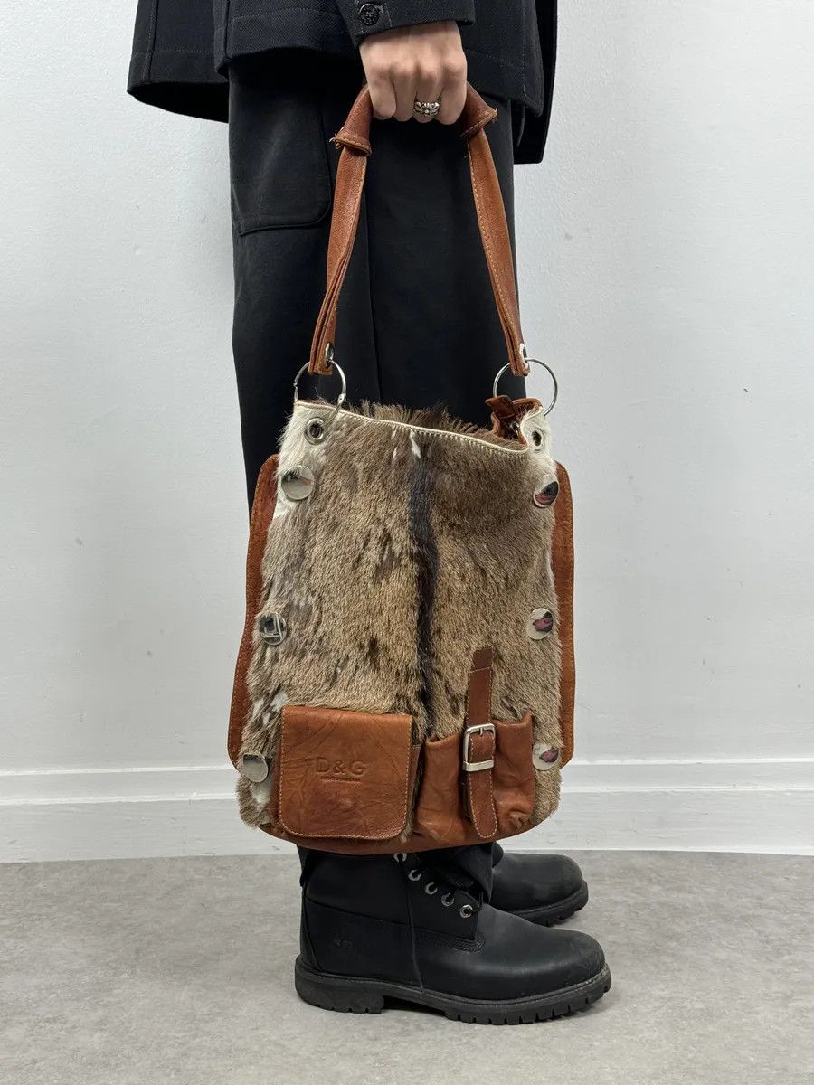 Dolce & Gabbana 2000s Dolce & Gabbana Brown Leather Goat Fur Handle Bag Size ONE SIZE - 1 Thumbnail