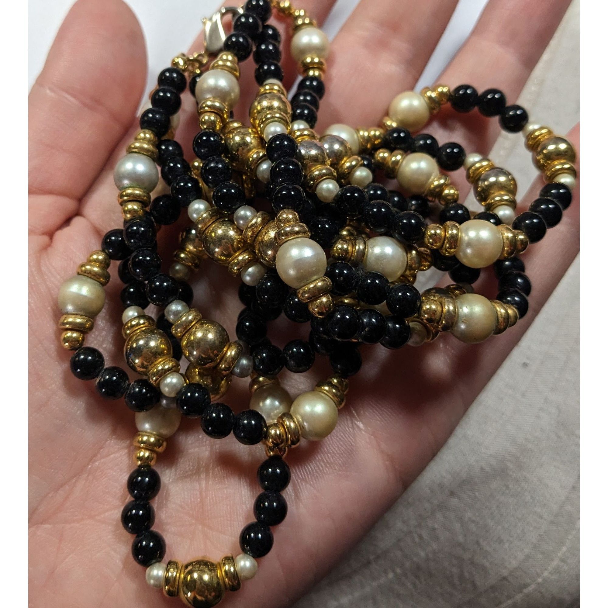 Other Elegant Glam Black Gold And Silver Tone Layered Beaded Neckl Size ONE SIZE - 5 Thumbnail