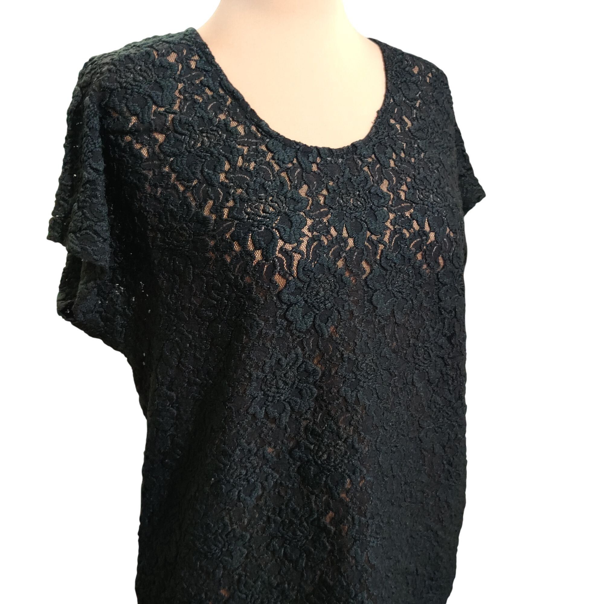 Other Chicos 3 XL 16 Black Lace Floral Short Sleeve Blouse Sheer O Size XL / US 12-14 / IT 48-50 - 2 Thumbnail