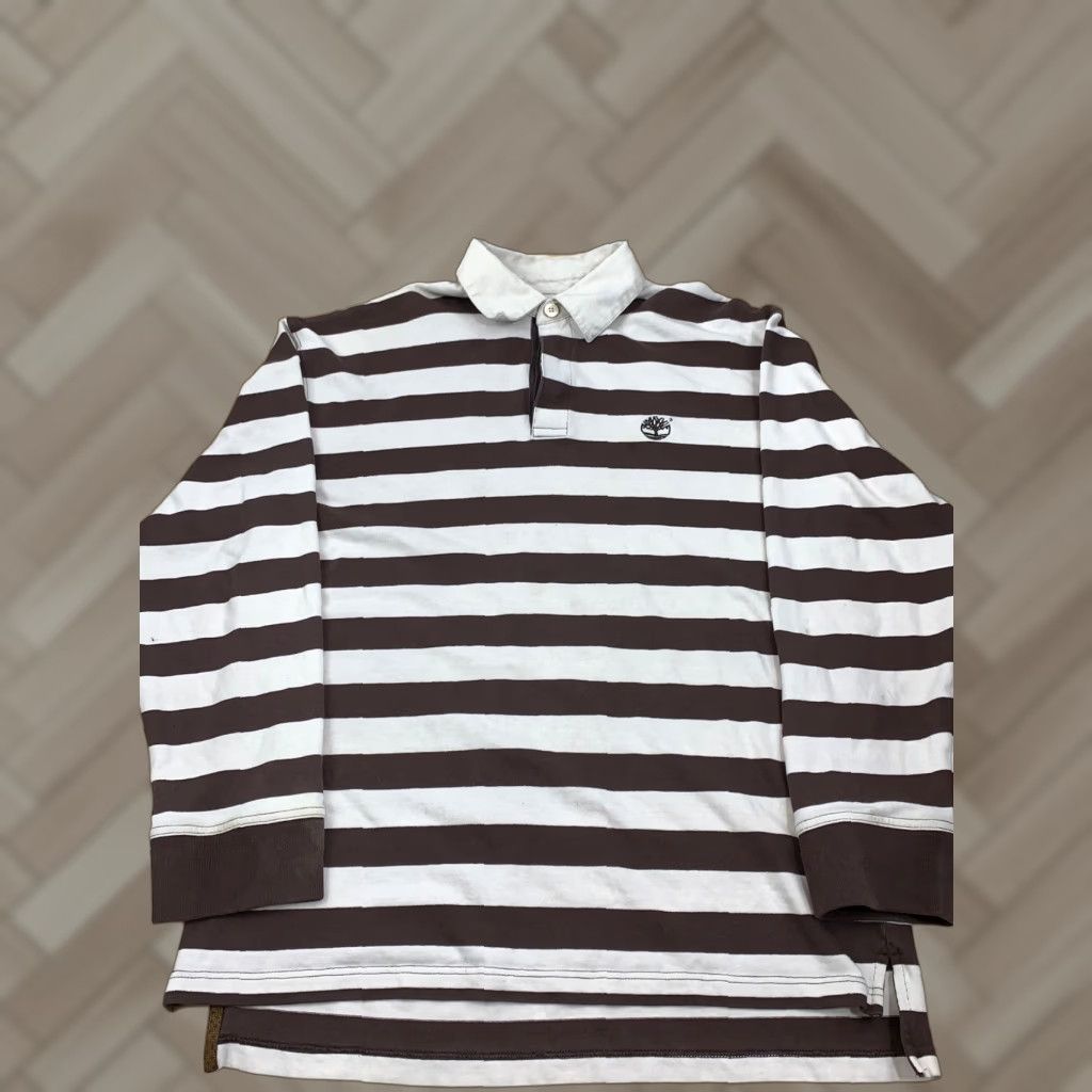 Timberland Timberland Striped Polo Long Sleeve Brown Tan Large Casual Mens Polo Shirt Regular Fit Size US L / EU 52-54 / 3 - 1 Thumbnail