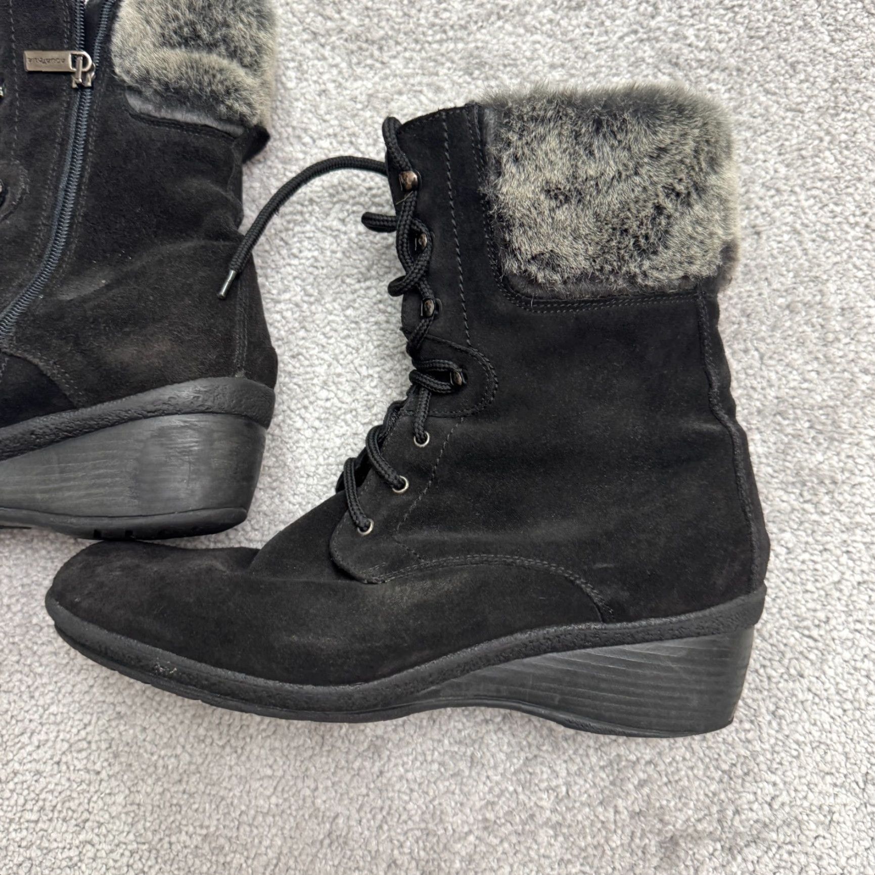 Aquatalia Aquatalia Women's Suede Faux Fur Wedge Snow Boots Black Size 8 Winter Waterproof Italy Size US 8 / IT 38 - 4 Thumbnail