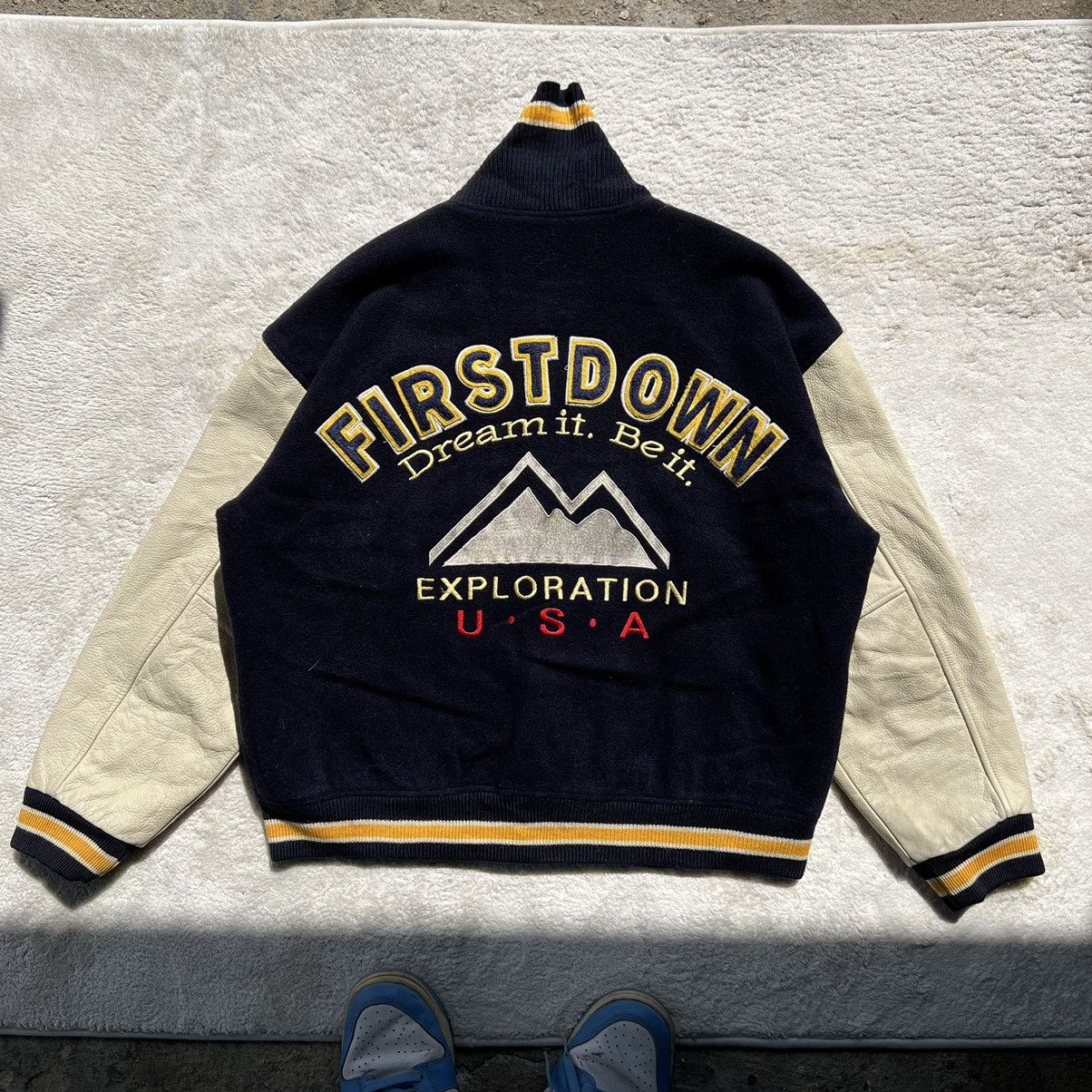 Vintage Varsity Jacket Leather FIRST DOWN BIG SPELLOUT Size US M / EU 48-50 / 2 - 1 Thumbnail