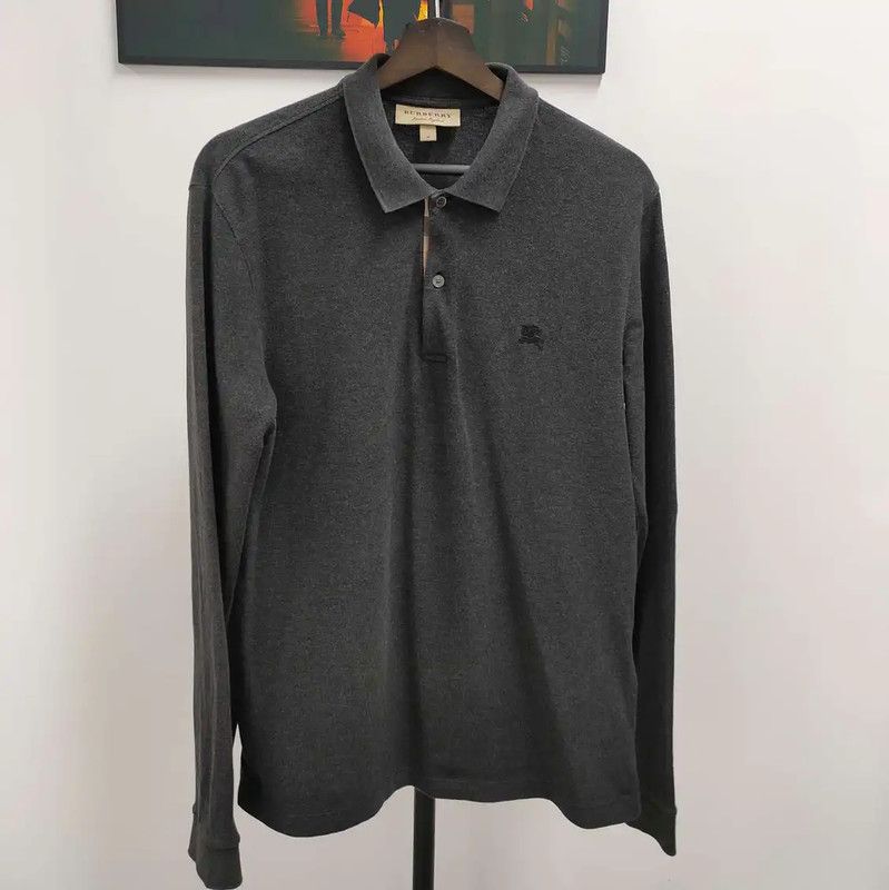 Burberry Long Sleeve Polo in Dark Gray Cotton