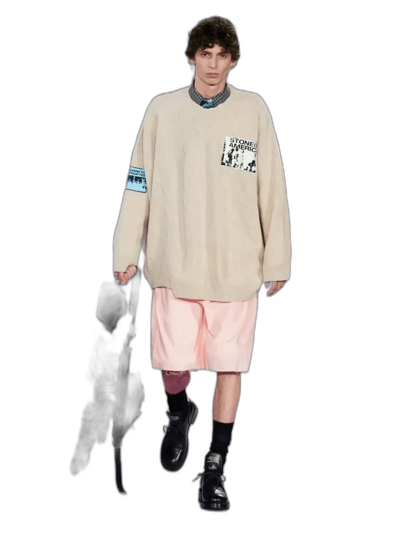 Raf Simons oversized beige sweater with patches Size US L / EU 52-54 / 3 - 1 Thumbnail
