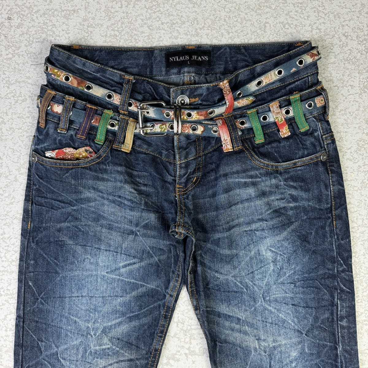 14th Addiction × If Six Was Nine × Japanese Brand Nylaus Distressed Double Waist Jeans Size US 30 / EU 46 - 6 Thumbnail
