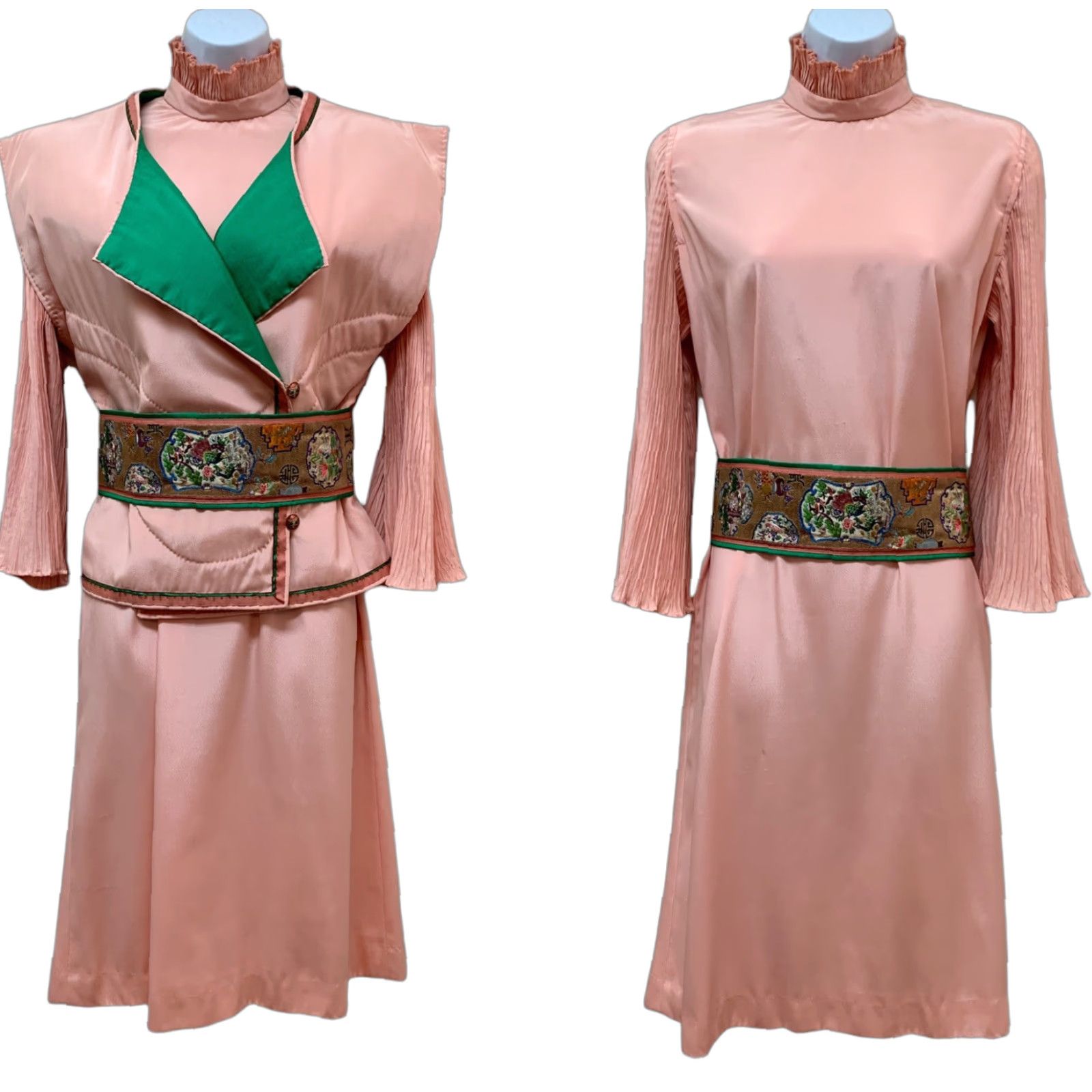 Vintage VINTAGE Handmade Pleated Kimono Sleeve Dress Asian Belt & Oversized Vest Fit S/M Shirt Womens Size S / US 4 / IT 40 - 1 Thumbnail
