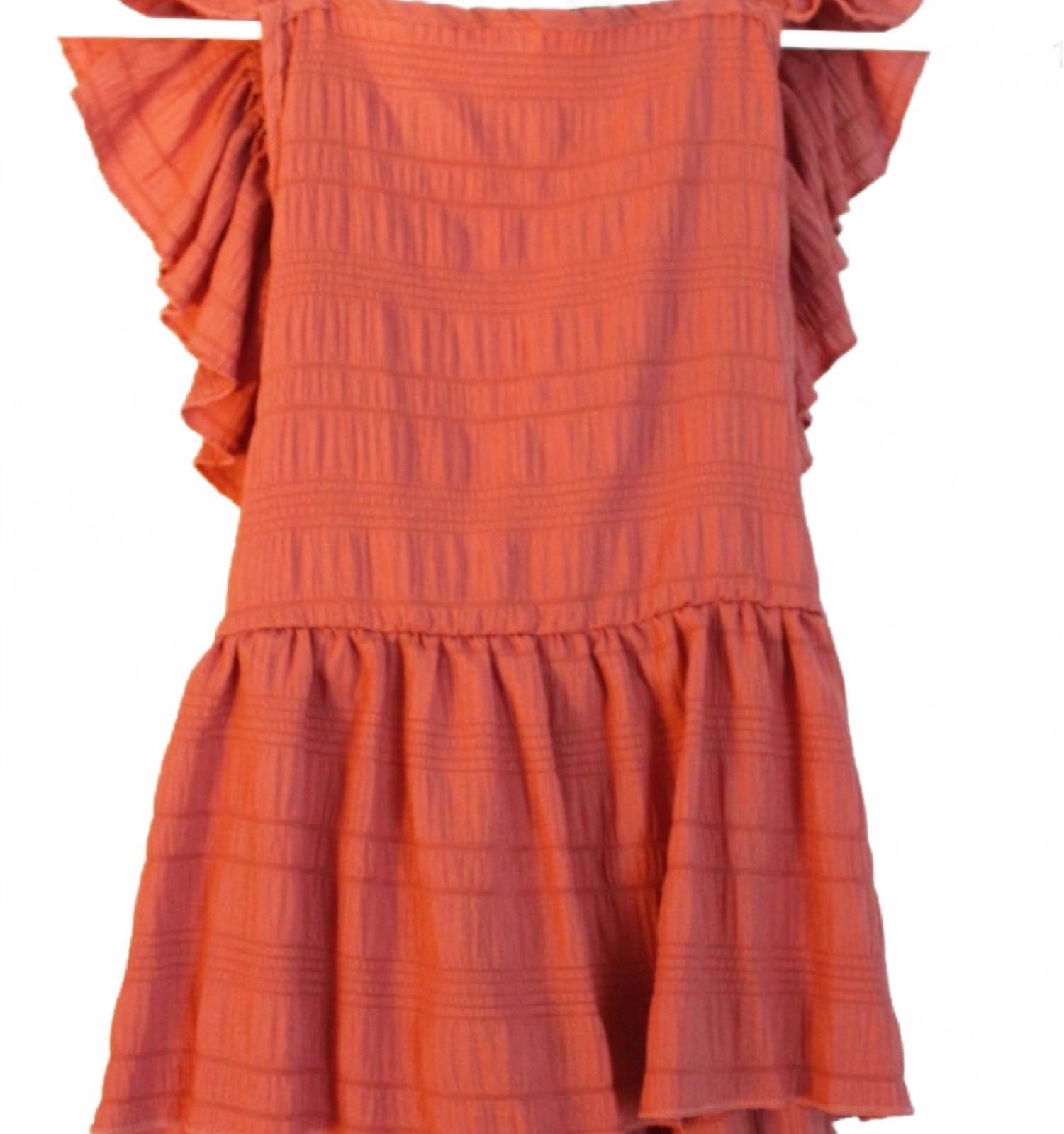 Shein SHEIN Small Rust Orange Textured Ruffle Sleeve Tie-Back Tank Size S / US 4 / IT 40 - 1 Thumbnail