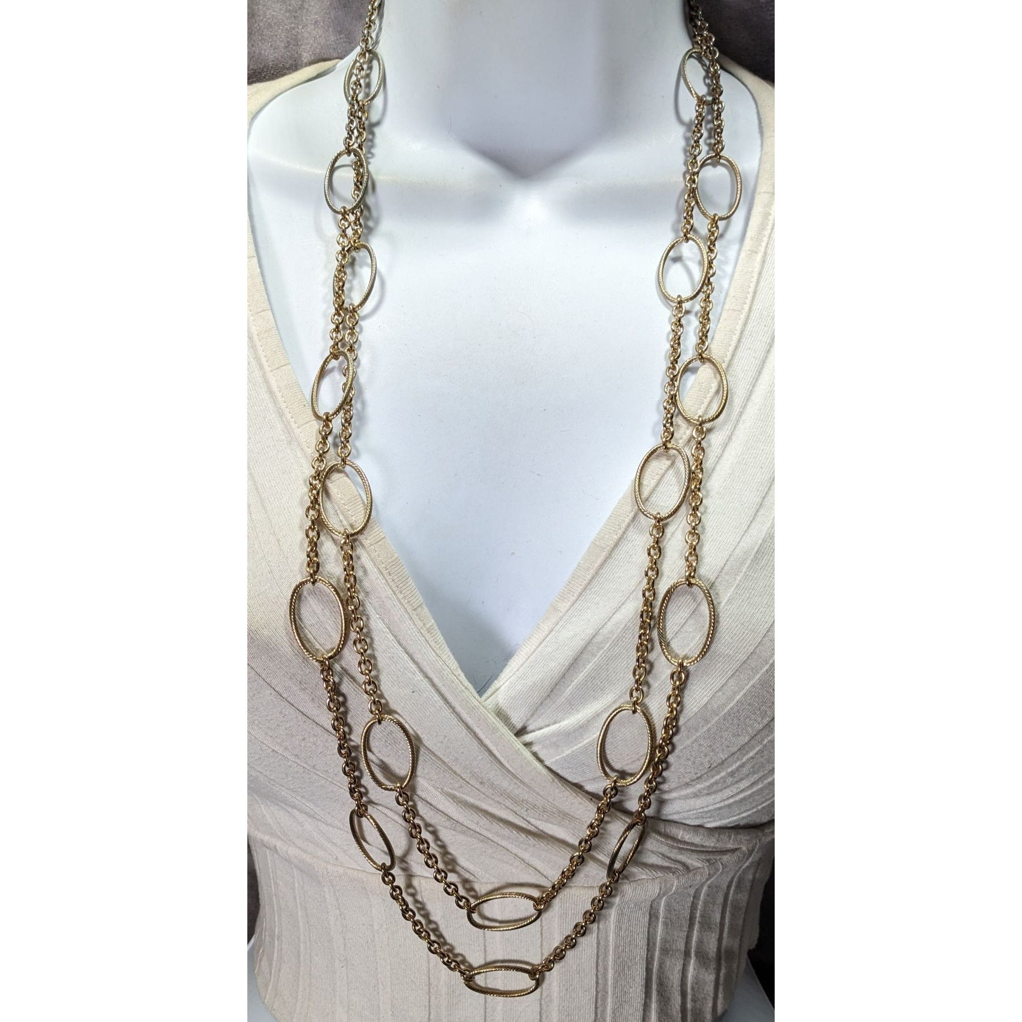 Other Layered Oval Link Gold Tone Statement Necklace Size ONE SIZE - 4 Thumbnail