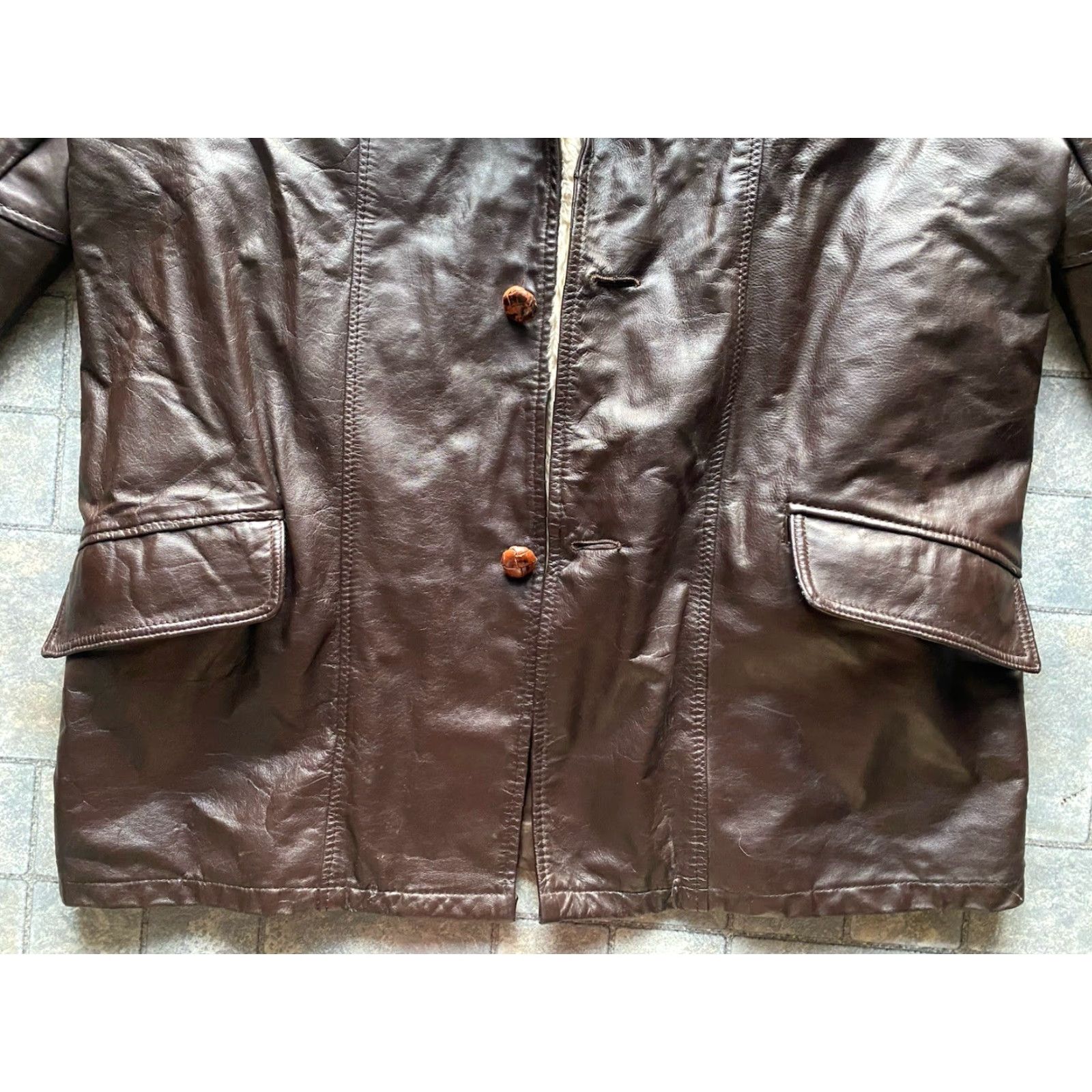 Vintage VINTAGE Cooper Leather Coat Men Coat 44 Regular Brown Lined Button Missing VTG USA Size US S / EU 44-46 / 1 - 3 Thumbnail