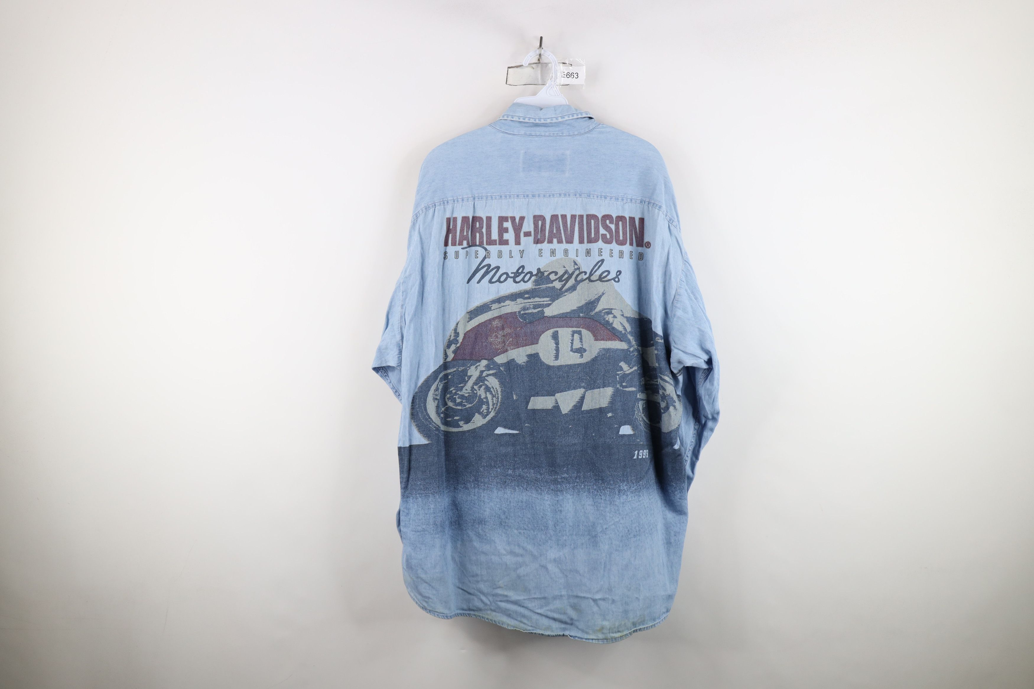 Harley Davidson Vintage 90s Harley Davidson Denim Jean Button Shirt Blue Size US XL / EU 56 / 4 - 1 Thumbnail