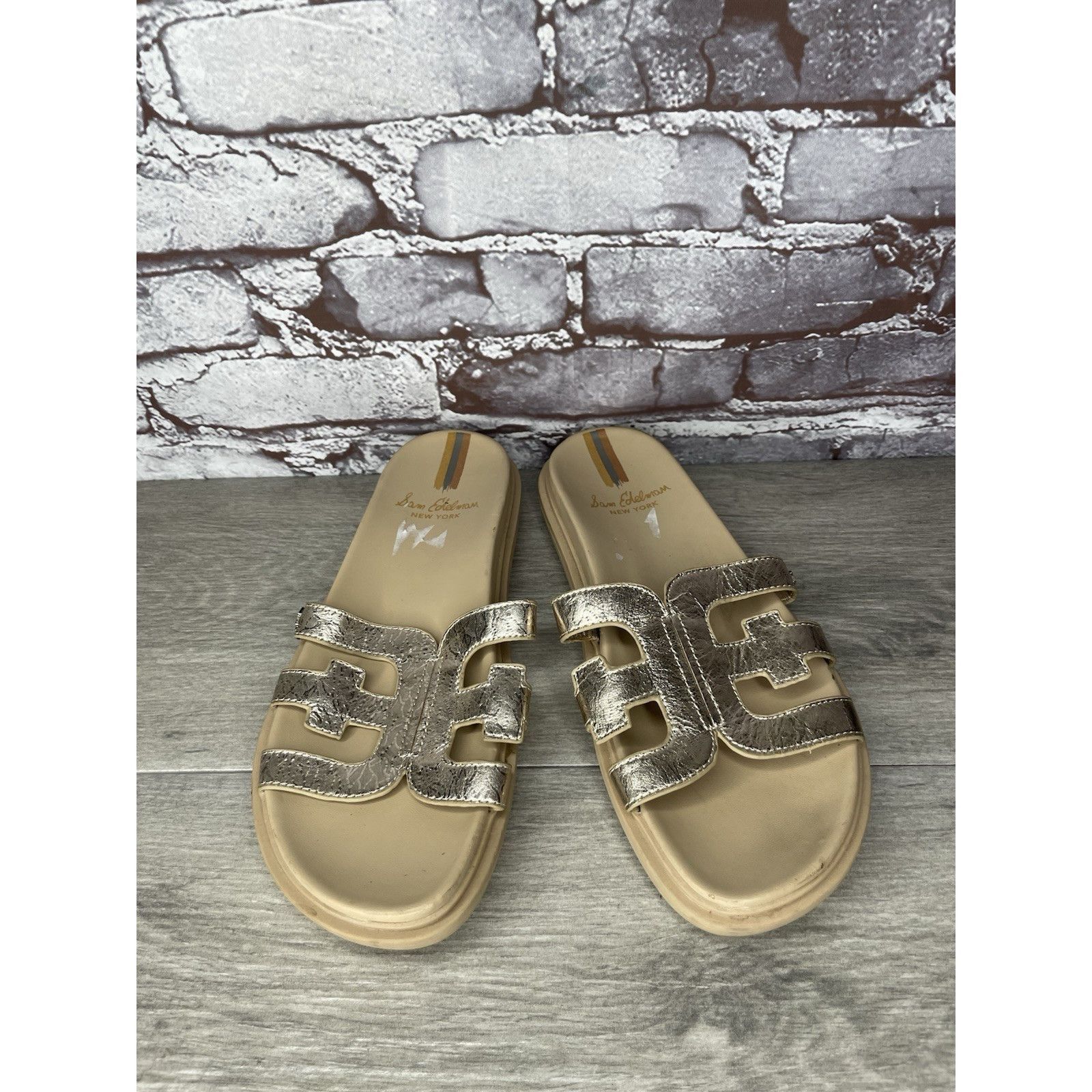 Sam Edelman Sam Edelman Valeri Metallic Gold Leather Slides Sandals Wome Size US 9 / IT 39 - 12 Thumbnail
